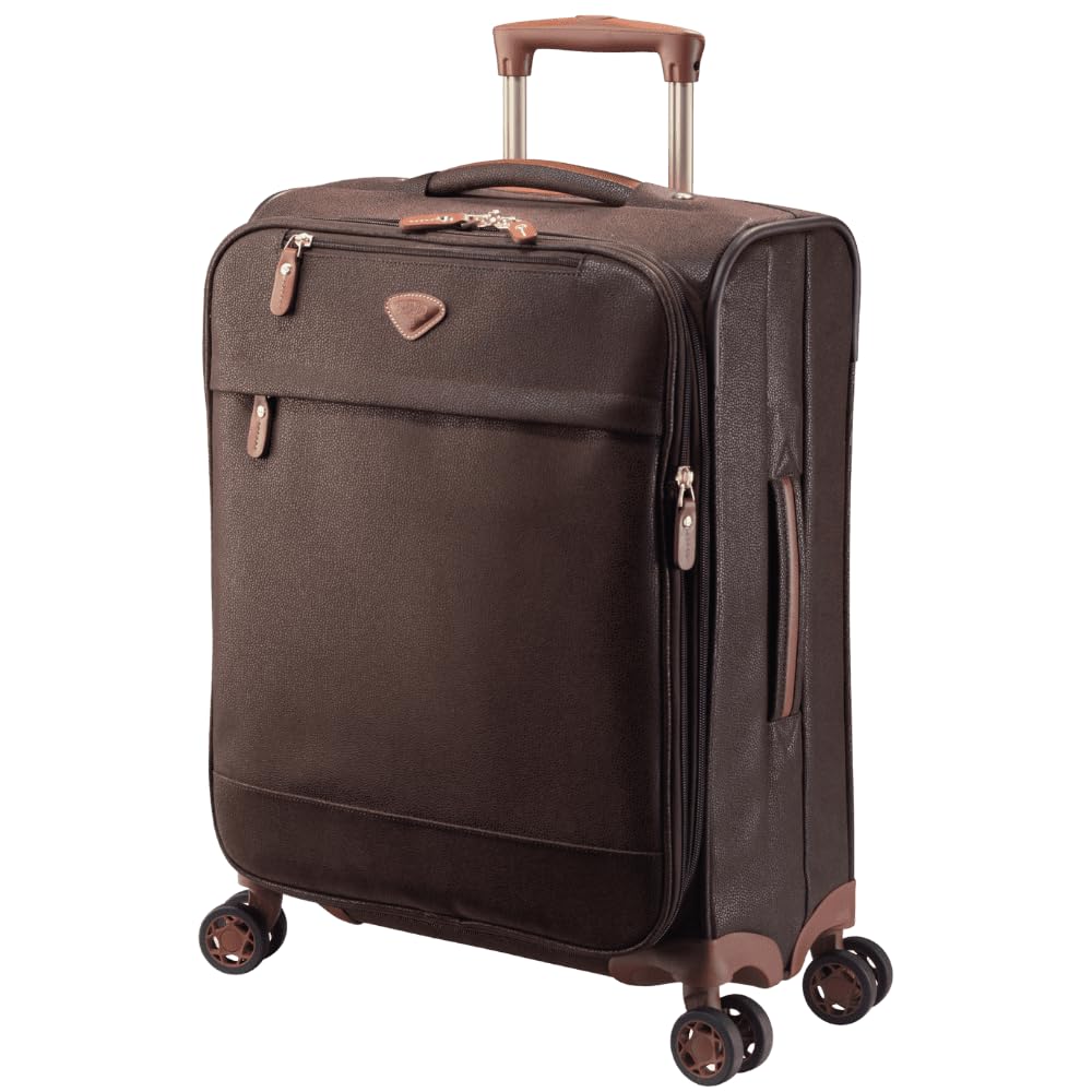 Uppsala Trolley Bag-Chocolate Brown-Cabin-20 inches Expandable Polysuede Material with Leather Trimmings Softsided Carry-on 8 Wheels Travel Bag Fashion Bag for Men and Women