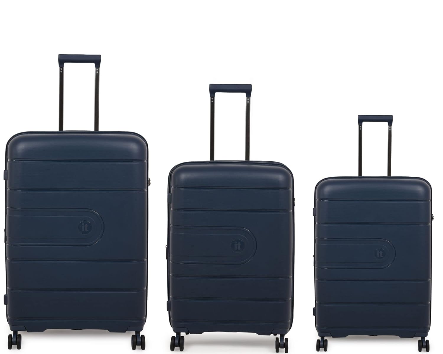 it luggage EcoTough Blue Set of 3-Large, Medium & Cabin-20,24,28 inches Expandable Eco-Friendly Polypropylene Hardsided with TSA Lock & Wet Pouch Inside 8 Wheel Trolley Bag
