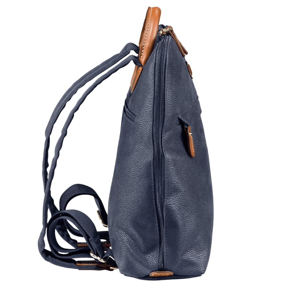 JUMP Uppsala Flat Backpack with Back Hidden Pocket for valuables-Navy Blue-33 cms Polysuede Material with Leather Trimmings Fashion Bag for Men and Women