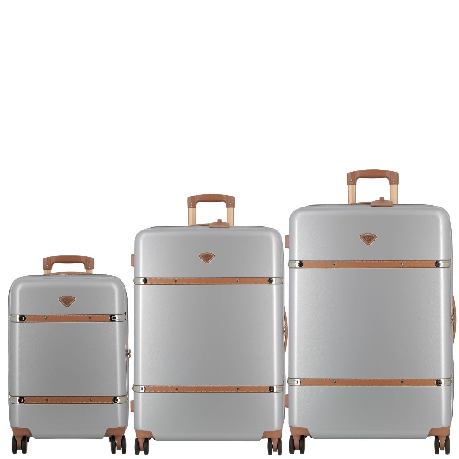 Cassis Riviera-Silver-Set of 3-Large, Medium, Cabin-77,66,55cm Eco Responsible Expandable Hardsided 8 Wheel Luggage with TSA Lock, Anti-Theft Zipper, Name Tag and Luxury Bag Cover