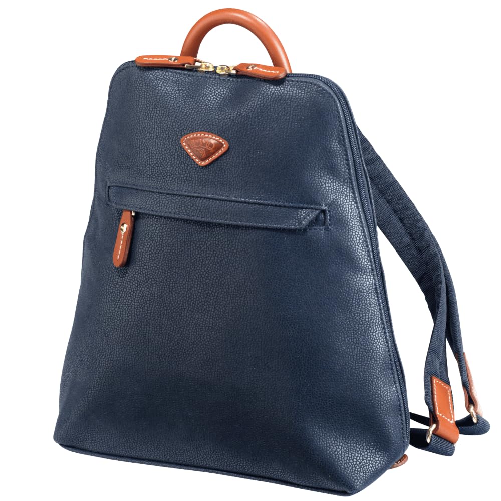 JUMP Uppsala Flat Backpack with Back Hidden Pocket for valuables-Navy Blue-33 cms Polysuede Material with Leather Trimmings Fashion Bag for Men and Women