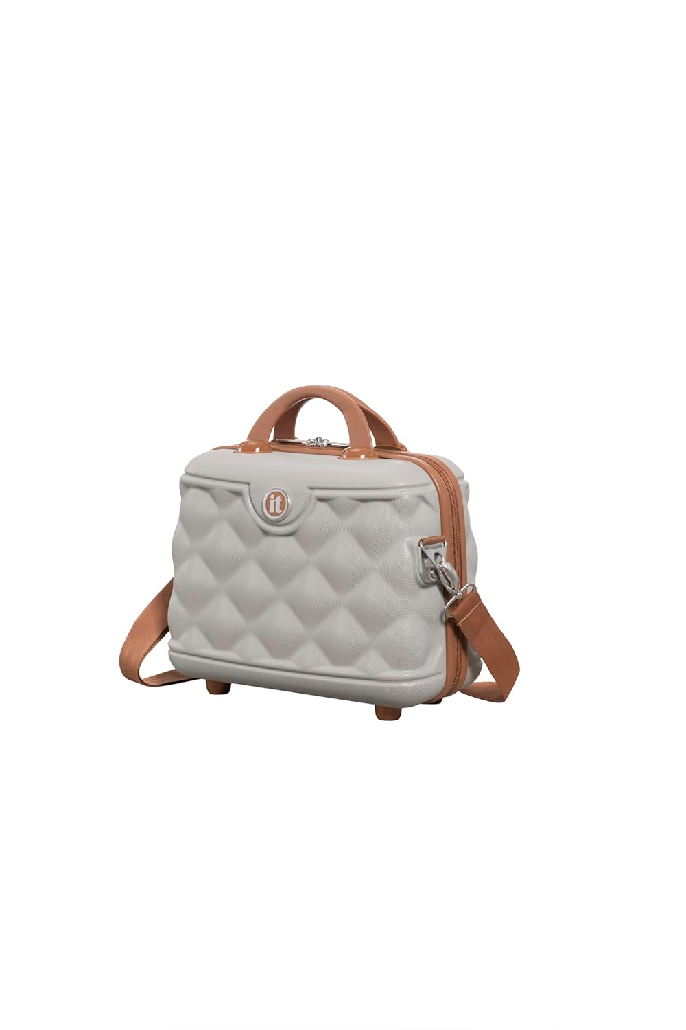 it luggage Indulging Vanity Case Light Grey with Tan trimmings Beautiful Interior Hand bag Cosmetic box Hardsided 30cms