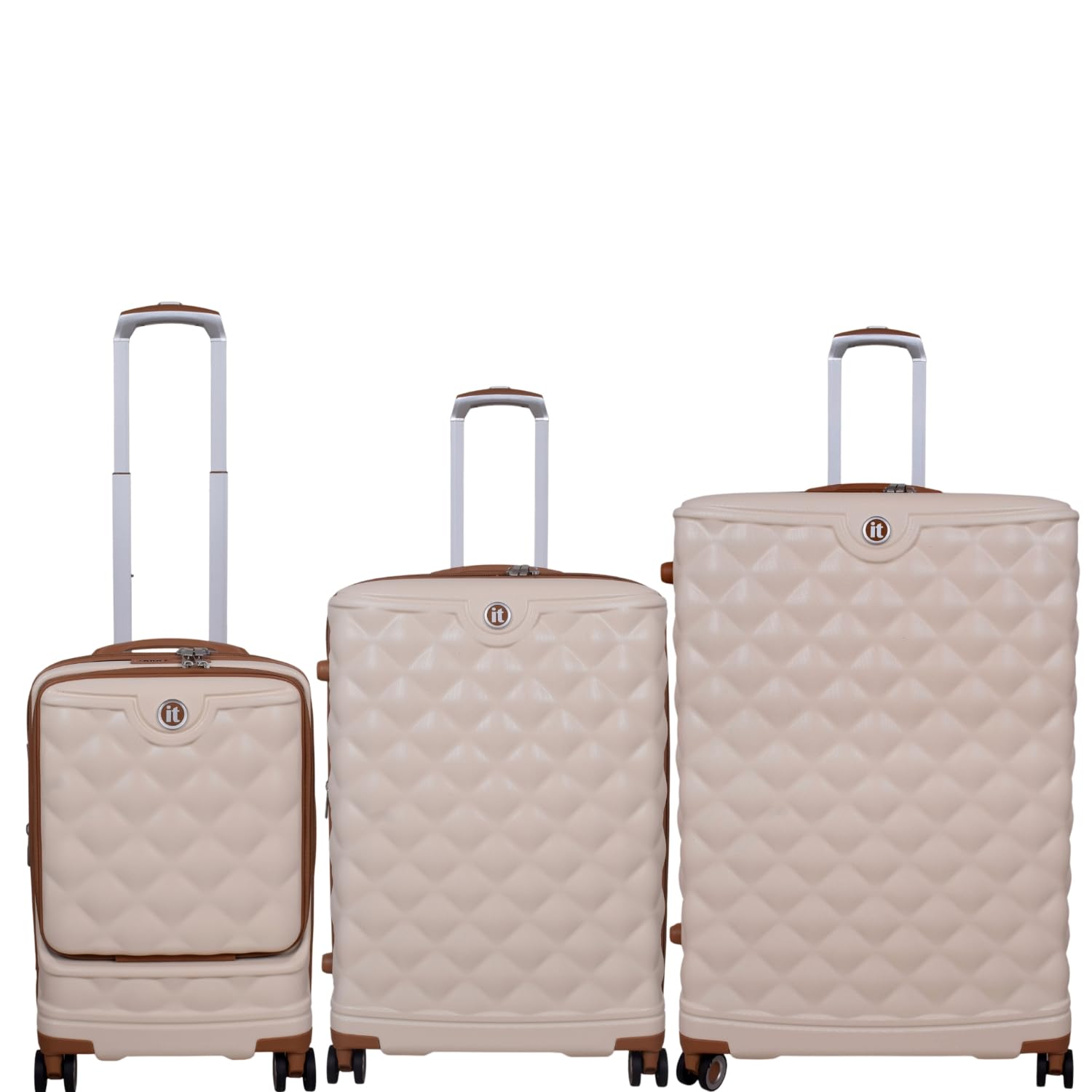 it luggage Indulging Cream -Set of 3-Large, Medium & Cabin-28,24,20 inches Expandable Cabin with Padded Laptop Section & Check-in Luggage Hard Case Beautiful Interior 8 Wheel Trolley Bag