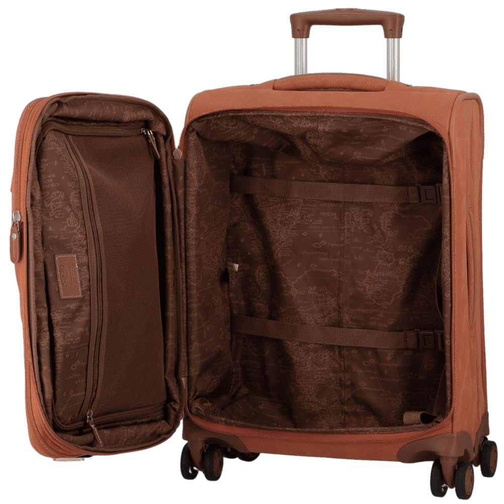 JUMP Uppsala Trolley Bag-Terracota-Cabin-20 inches Expandable Polysuede Material with Leather Trimmings Softsided Carry-on 8 Wheels Travel Bag Fashion Bag for Men and Women