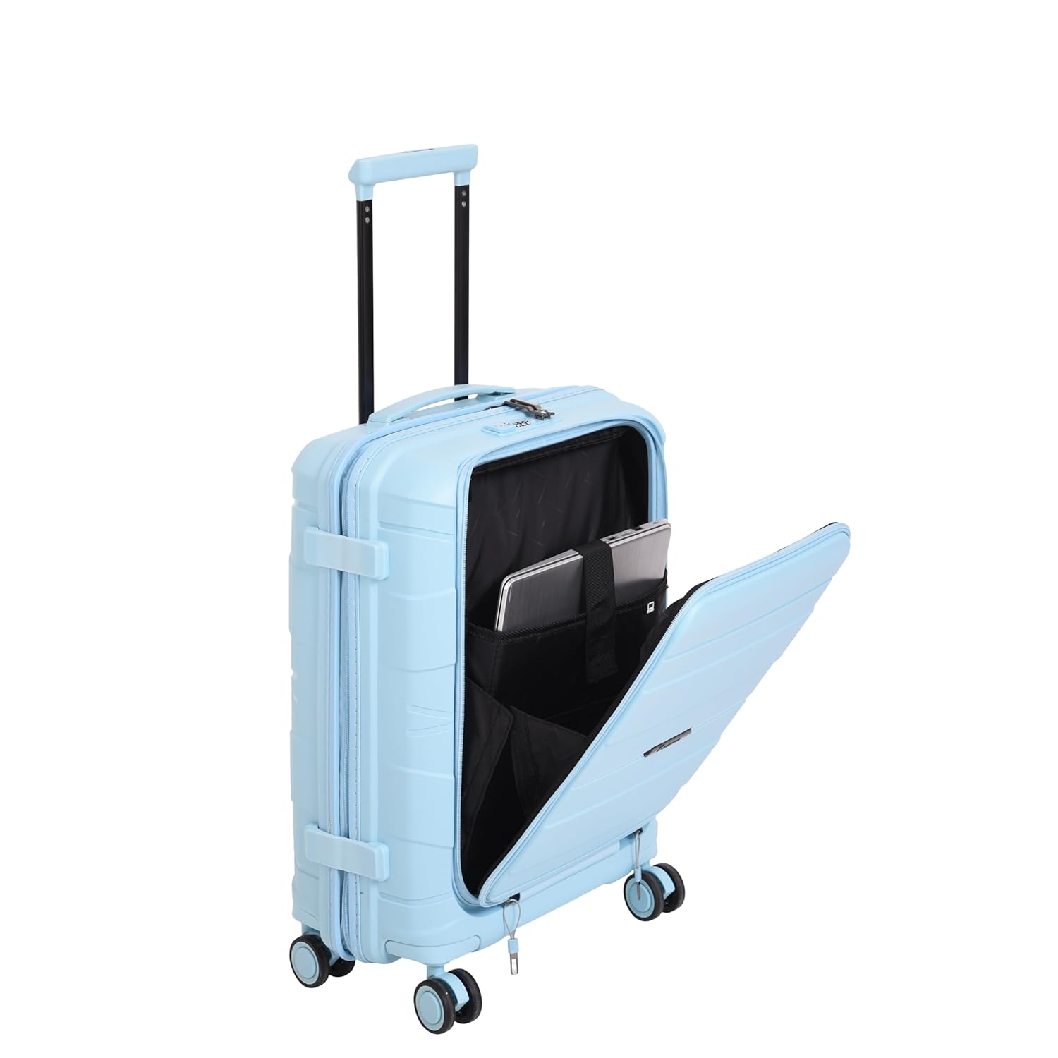 Momentous Sky Blue-20 inches PP Hardsided Fashion Luggage Cabin Trolley with Padded Laptop Section 8 Wheel with TSA Lock & Wet Pouch Inside