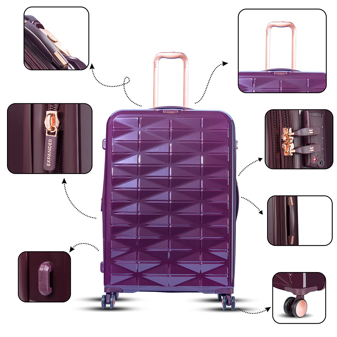 it luggage Certify PurpleSet of 2- Medium & Cabin-24 & 20 inches Expandable PC Hardsided with TSA Lock 8 Wheel Trolley Bag