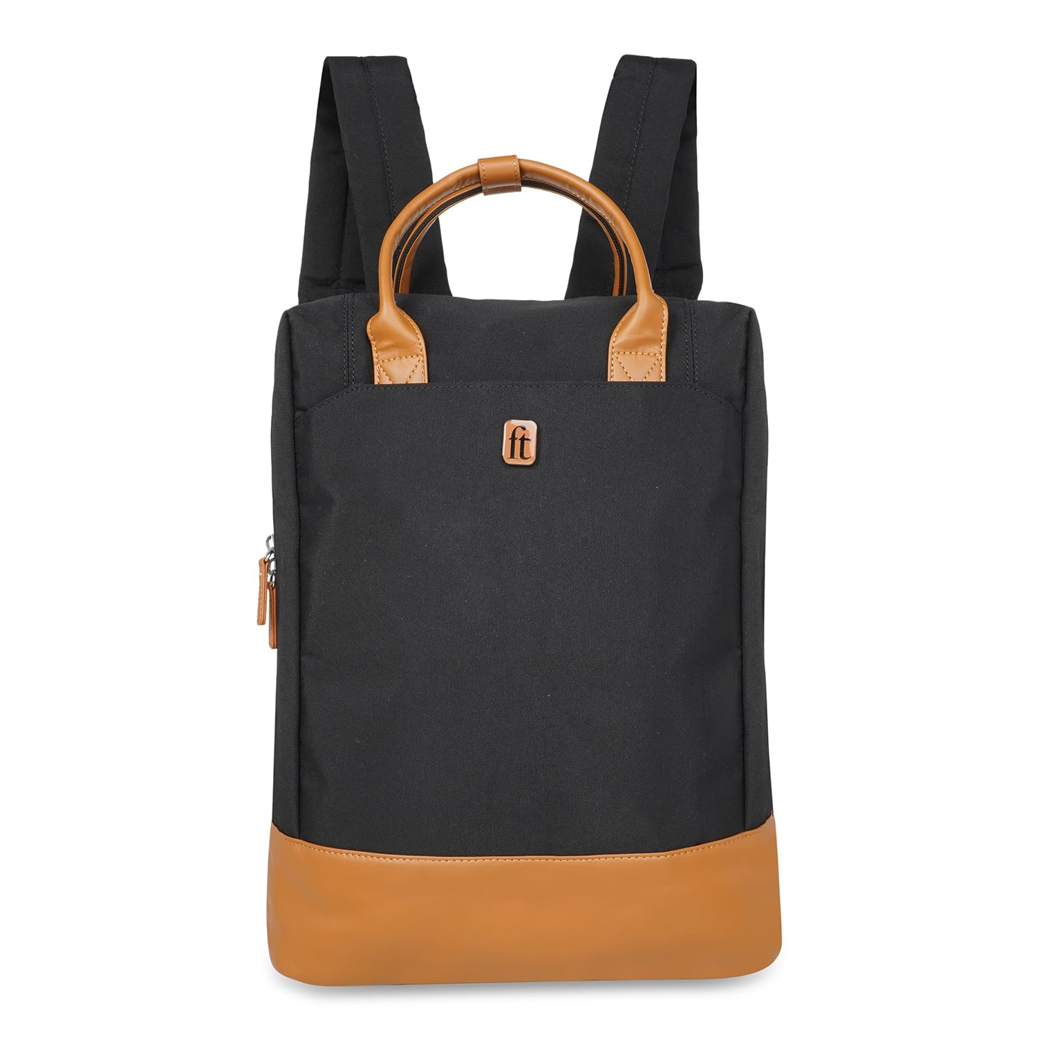 ft Backpack Dapper Black with Vegan Leather Trims, Eco Responsible fabric with one main compartment having padded Laptop section, Organizer, Pen holder and Premium Key holder.Unisex fashion Backpack.