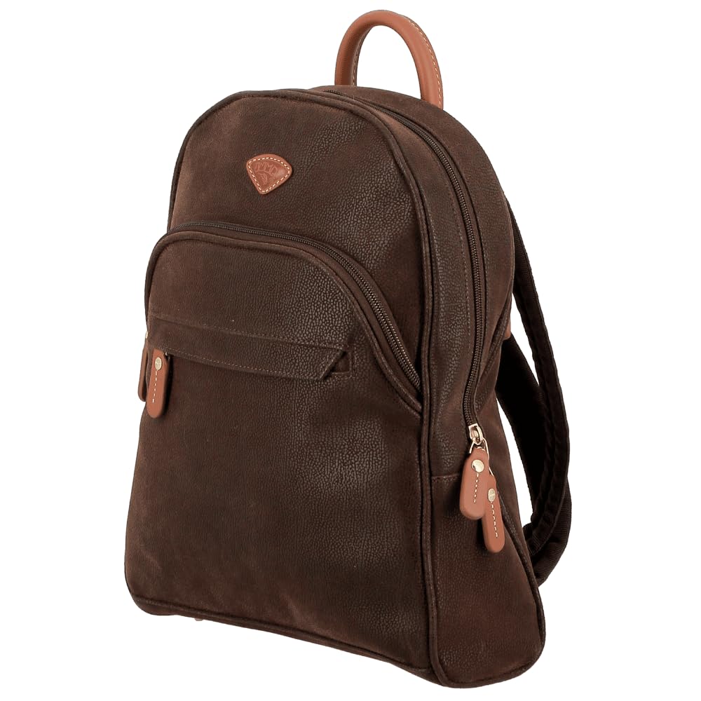 JUMP Uppsala Teardrop Backpack with Back Padded Pocket for Tablet-Chocolate Brown-33 cms Polysuede Material with Leather Trimmings Fashion Bag for Men and Women