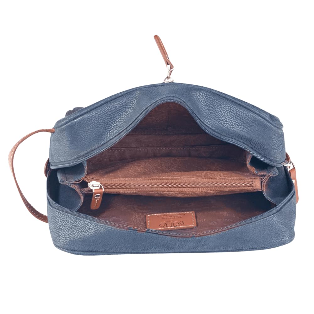 JUMP Uppsala Toiletry Bag-Navy Blue-17 cms Polysuede Material with Leather Trimmings Toilet Kit for Men and Women