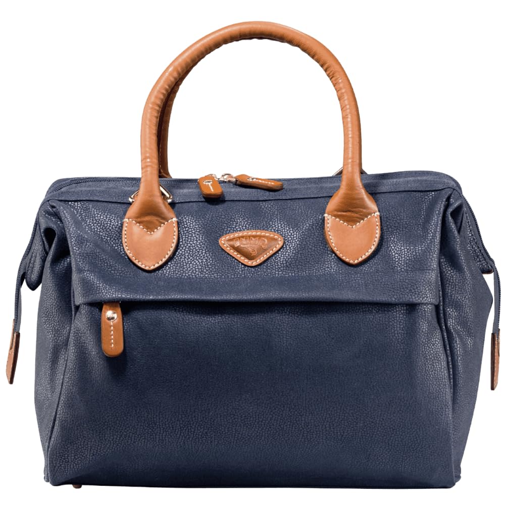 JUMP Uppsala Beauty Doctor Vanity Bag-Navy Blue-Cabin-32 cms Polysuede Material with Leather Trimmings Carry-on Fashion Cosmetic Travel Bag