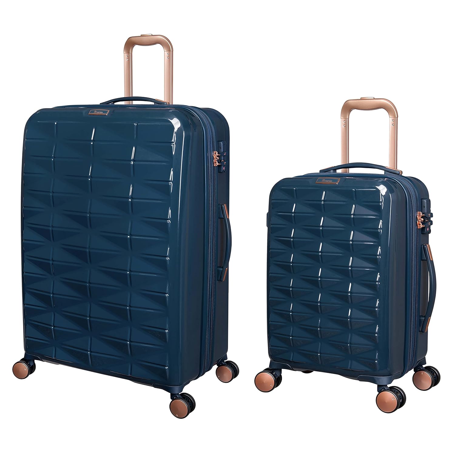 it luggage Certify Peacock Navy-Set of 2- Large & Cabin-28 & 20 inches Expandable PC Hardsided with TSA Lock 8 Wheel Trolley Bag