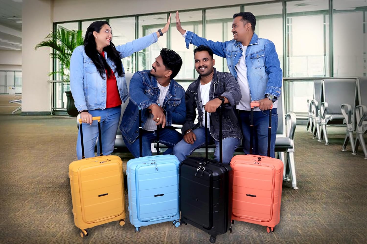 Momentous Sky Blue-20 inches PP Hardsided Fashion Luggage Cabin Trolley with Padded Laptop Section 8 Wheel with TSA Lock & Wet Pouch Inside