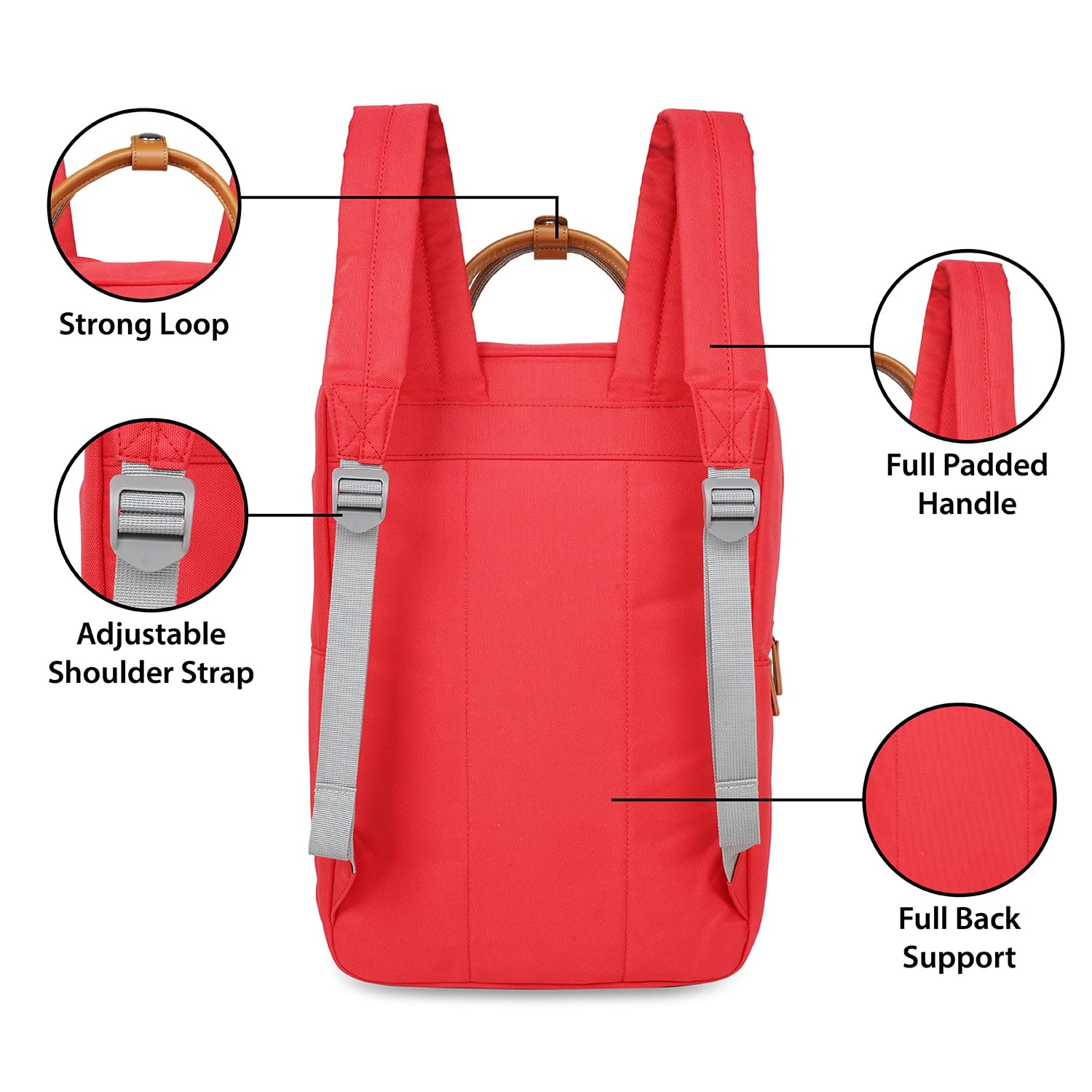 ft Backpack Weekender Red with Vegan Leather Trimmings Eco Responsible with one main compartment Padded Laptop section, Organizer and premium Key holder Fashion Backpack for Men and Women