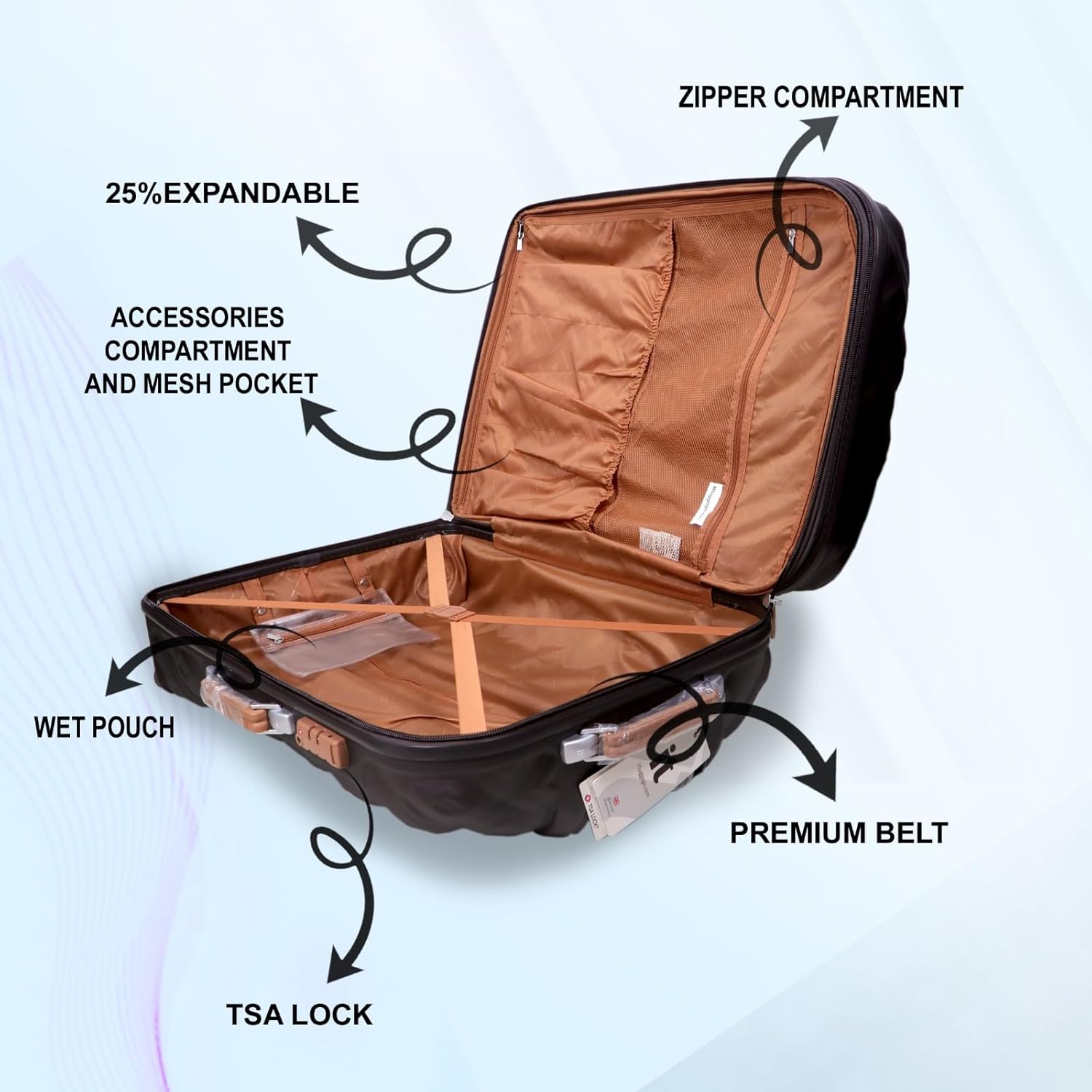 it luggage Embellish-Brown Set of Two-Large & Medium-28 & 24 inches Expandable Hardsided Check-in Luggage 8 Wheel Trolley Bag with TSA Lock & Wet Pouch Inside