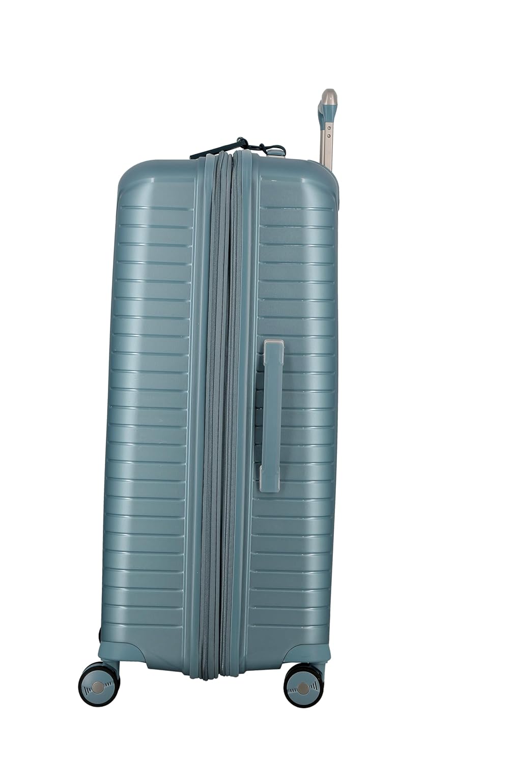 EVAE EV28 Metallic Light Blue-Large-76cm Expandable Hardsided 8 Wheel Luggaage with TSA Lock, Shoe Pouch, Wet Pouch, Laundry Bag and Silicone Name tag
