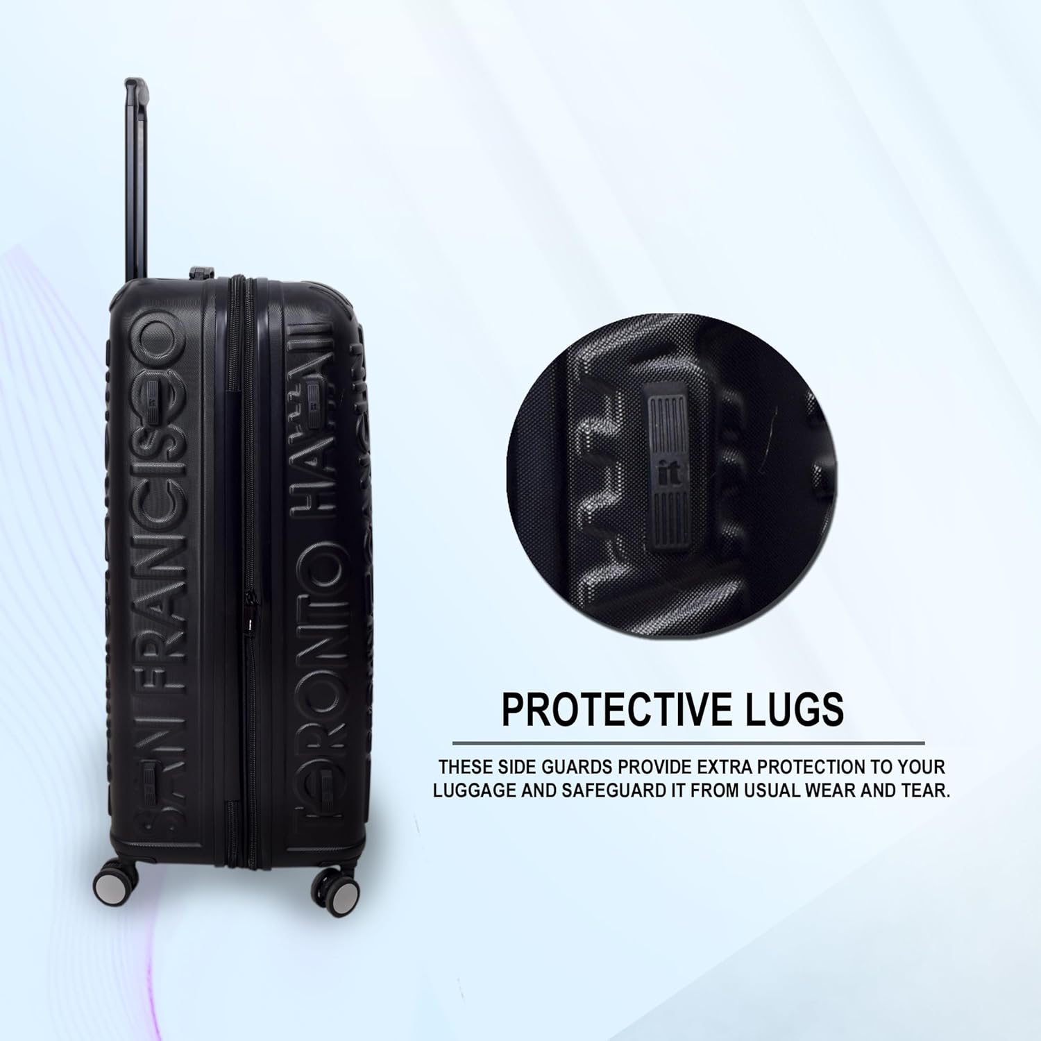it luggage-Destinations-Black-Set of 2- Large & Cabin-28 & 20 inches-Expandable Hardsided Suitcase Travel Bag 8 Wheel Trolley Bag with TSA Lock & Wet Pouch Inside