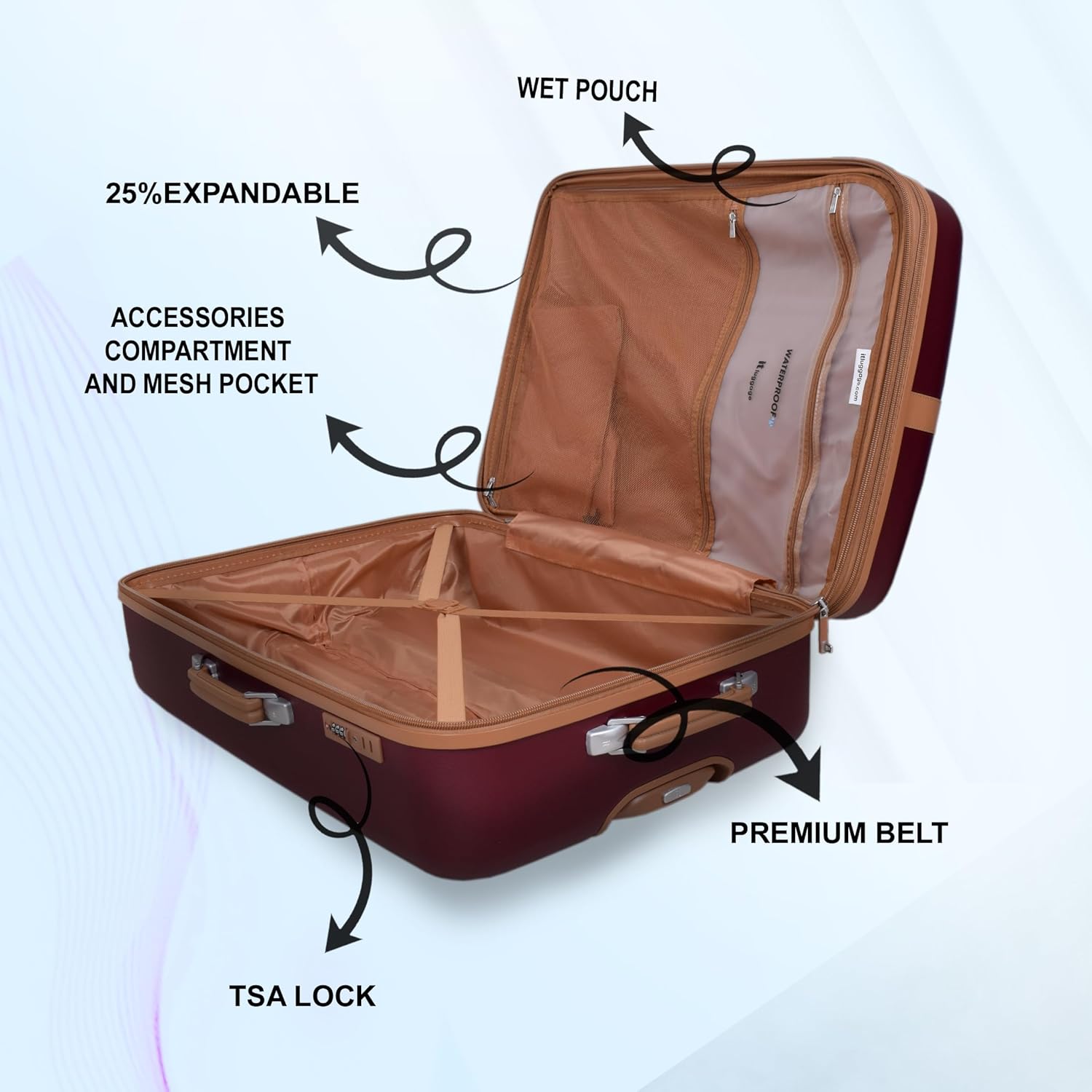 it luggage Shoreside Burgundy-Set of 2-Large, Medium-28 & 24 inches Expandable Check-in Luggage with Wet Pouch Inside Hard Case Beautiful Interior 8 Wheel Trolley Bag