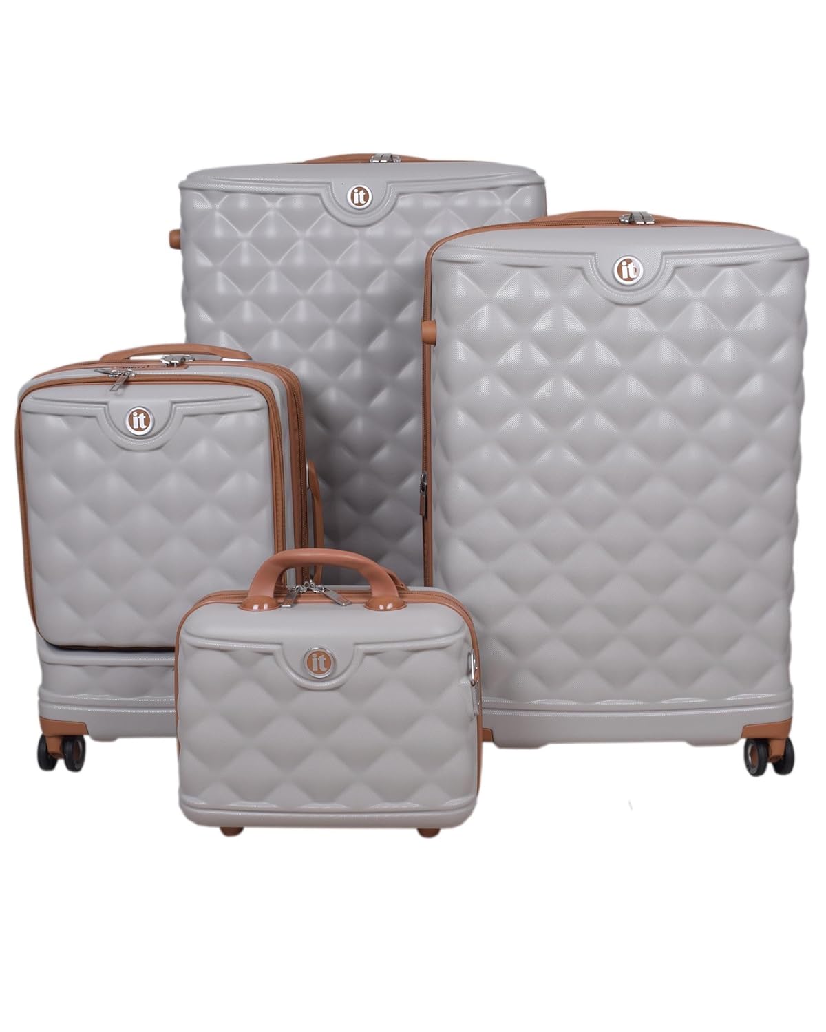 it luggage Indulging Light Grey-Set of 4-11,20,24,28 inches Vanity Cabin with Padded Laptop Section Expandable Hard Case Beautiful Interior 8 Wheel Trolley Bag