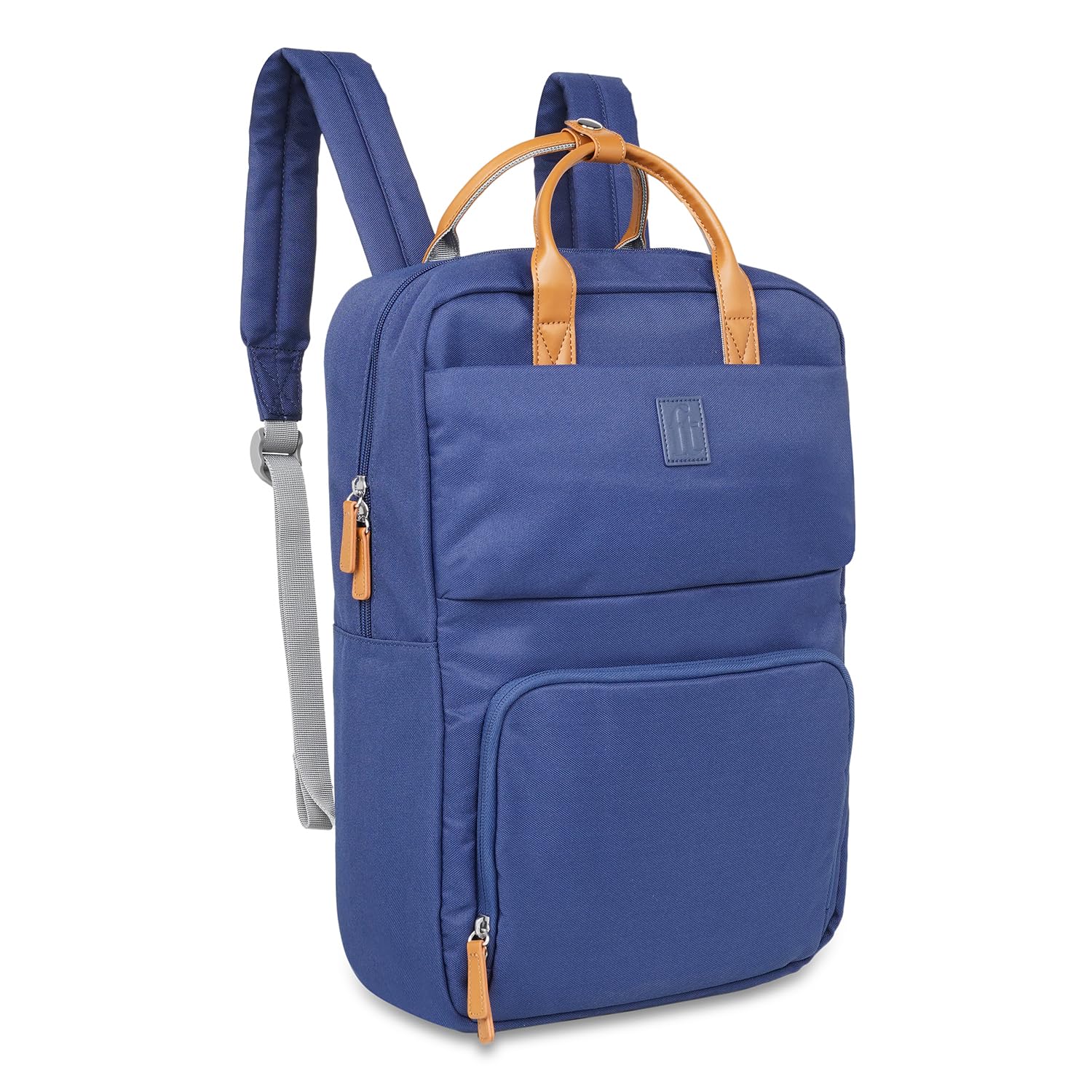 ft Backpack Weekender Blue with Vegan Leather Trimmings Eco Responsible with one main compartment Padded Laptop section, Organizer and premium Key holder Fashion Backpack for Men and Women