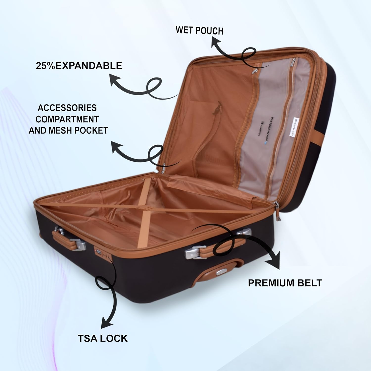 it luggage Shoreside Brown-Large-28 inches Expandable Check-in Luggage with Wet Pouch Inside Hard Case Beautiful Interior 8 Wheel Trolley Bag