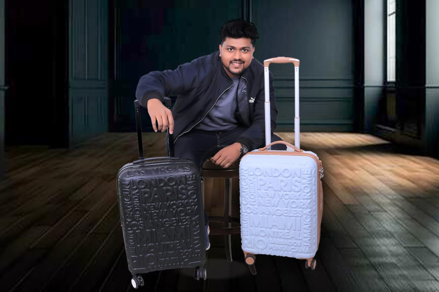 it luggage-Destinations-Black-Set of 2- Large & Cabin-28 & 20 inches-Expandable Hardsided Suitcase Travel Bag 8 Wheel Trolley Bag with TSA Lock & Wet Pouch Inside