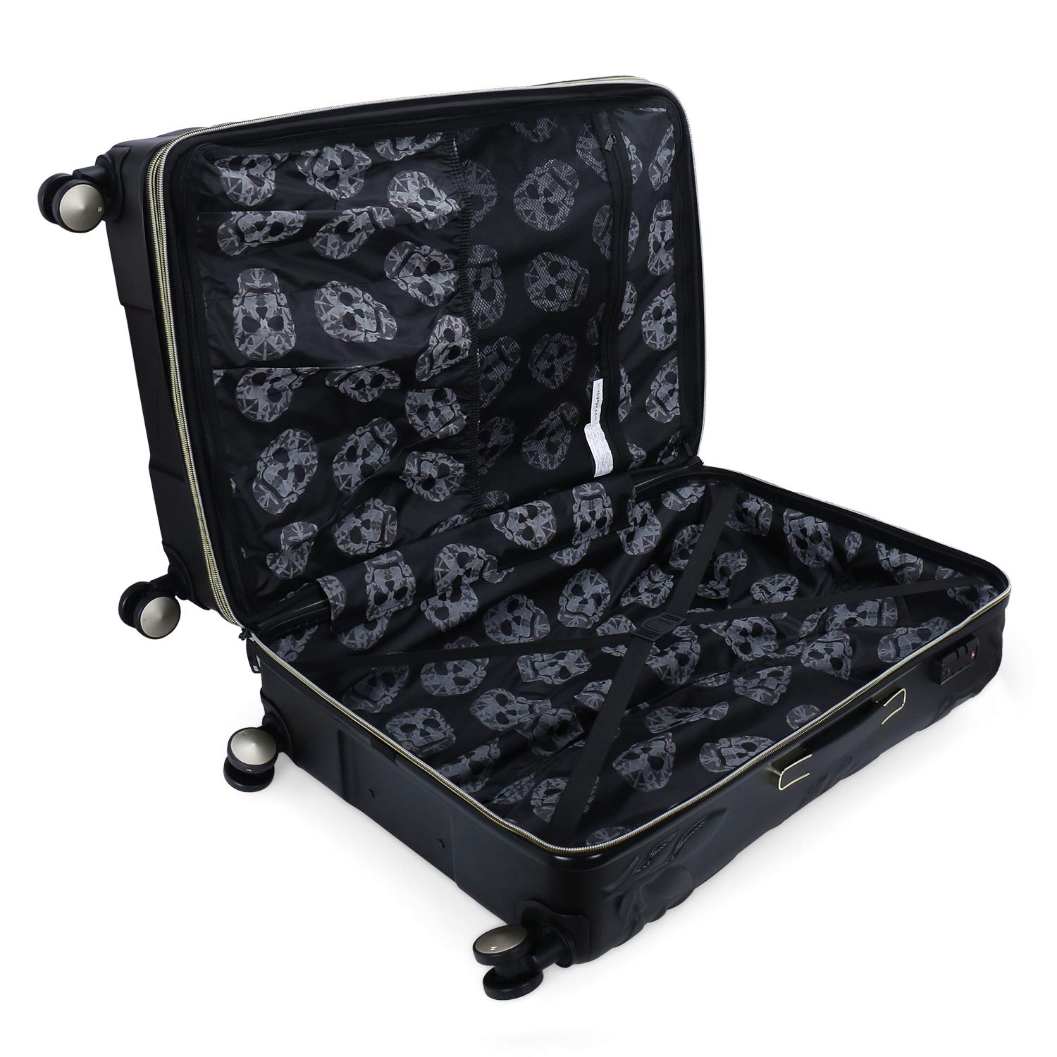 it luggage Skulls II-Black with Gold Highlights Medium-24 inches Expandable Hardsided with TSA Lock & Wet Pouch Inside 8 Wheel Trolley Bag