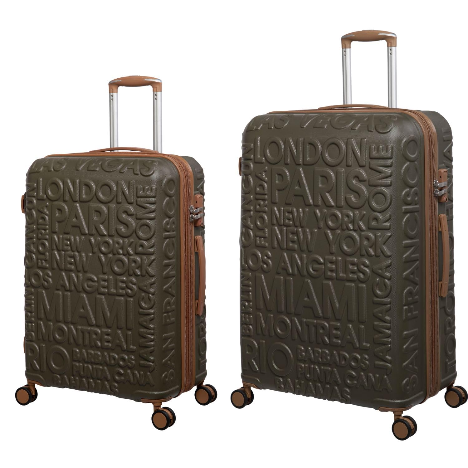 it luggage-Destinations-Dark Olive-Set of 2-Large & Medium-28 & 24 inches-Expandable Hardsided Suitcase Travel Bag 8 Wheel Trolley Bag with TSA Lock & Wet Pouch Inside