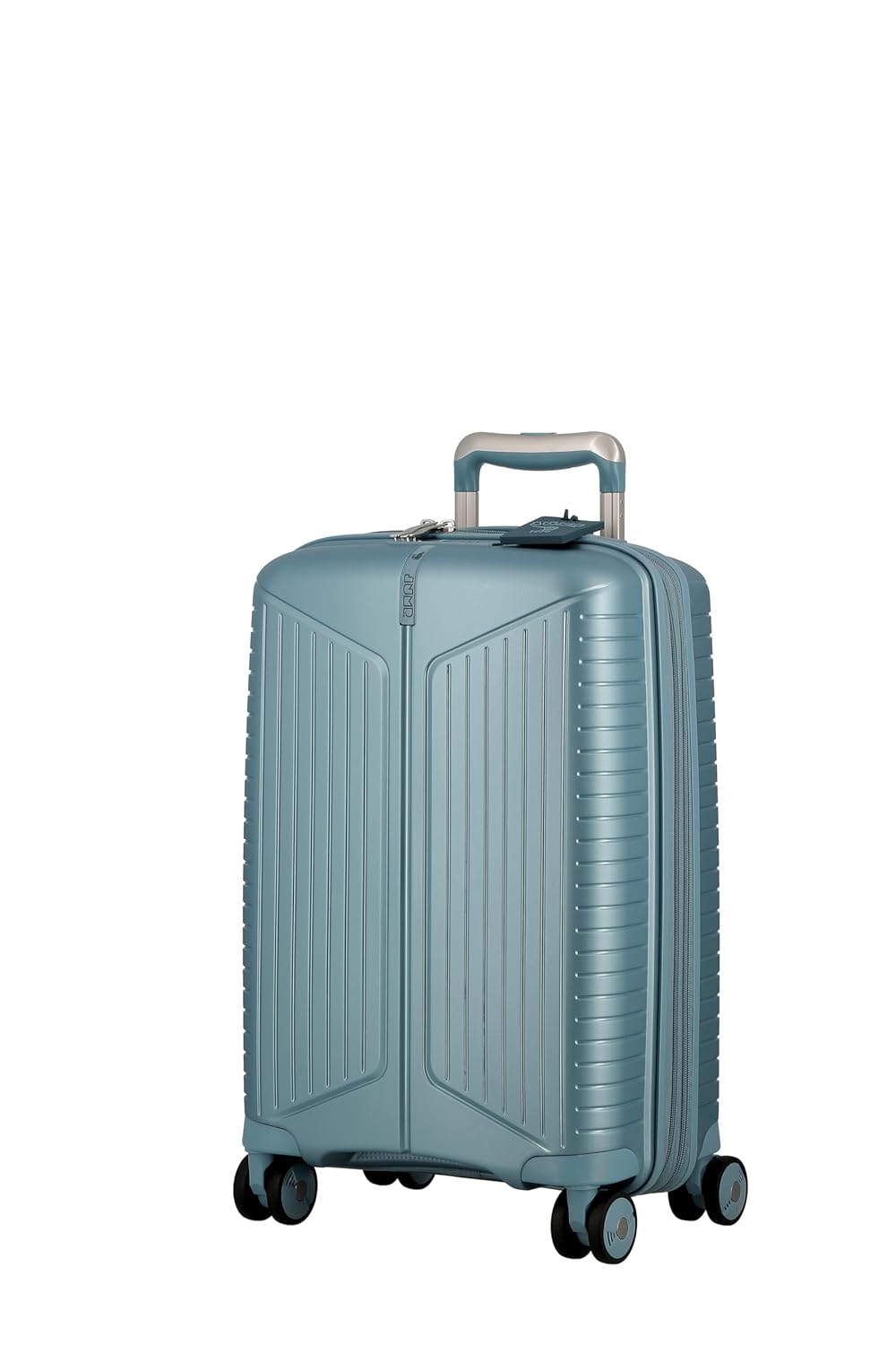 JUMP EVAE EV20 Metallic Light Blue-Cabin-55cm Expandable Hardsided 8 Wheel Luggage with TSA Lock, Shoe Pouch, Wet Pouch, Laundry Bag and Silicone Name tag