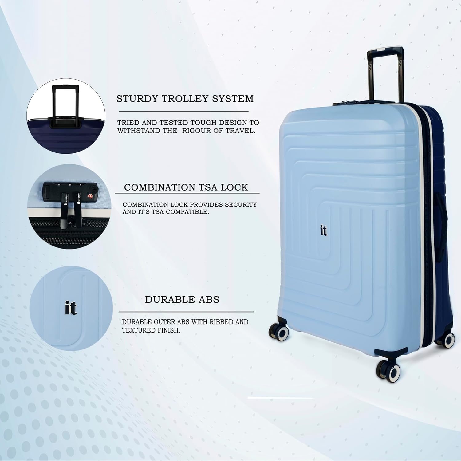 it luggage Convolved-Blue Sky-Large-28 inches Hardsided Suitcase Travel Bag Expandable 8 Wheel Trolley Bag with Wet Pouch & TSA Lock-80cm