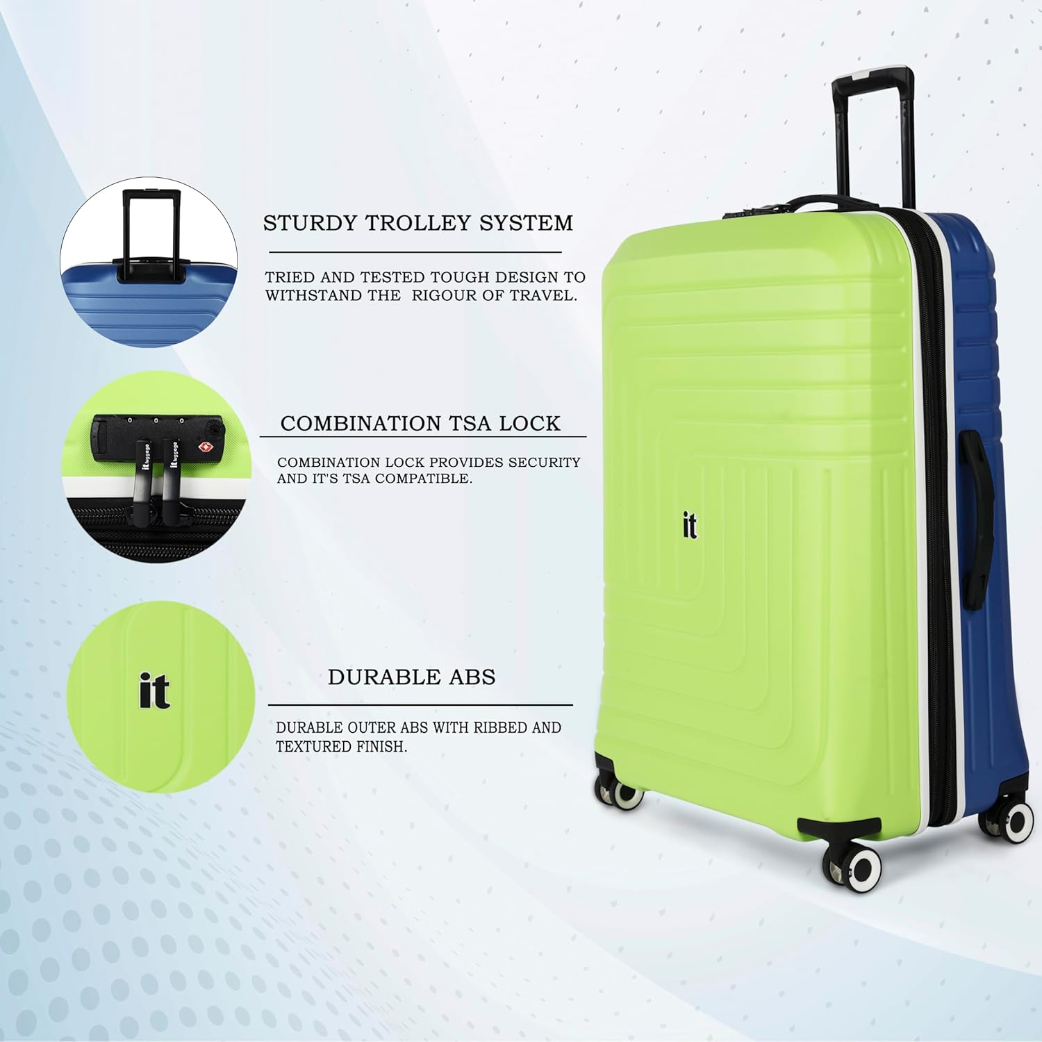 it luggage Convolved-Blue Lime-Medium-24 inches Hardsided Suitcase Travel Bag Expandable 8 Wheel Trolley Bag with Wet Pouch & TSA Lock-70cm