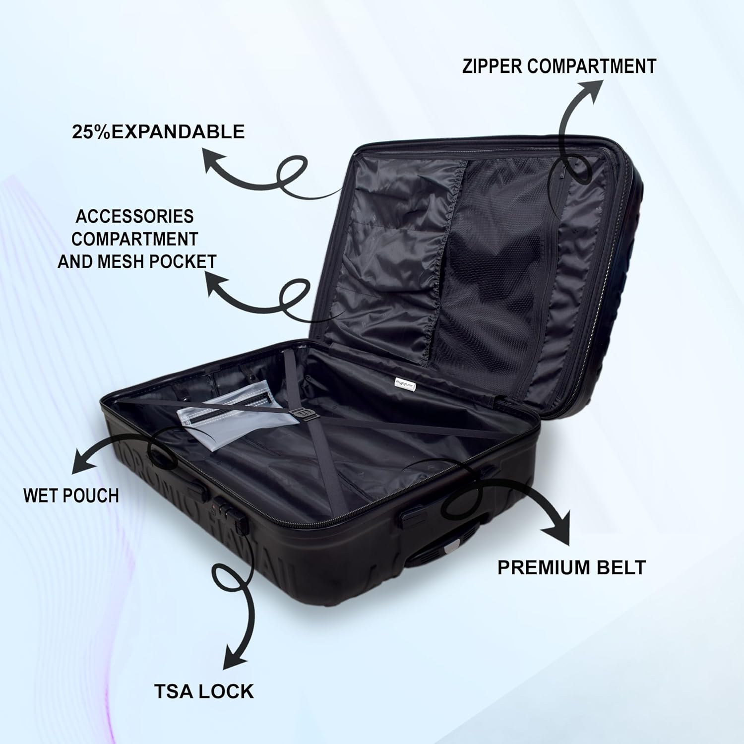 it luggage-Destinations-Black-Set of 2- Large & Cabin-28 & 20 inches-Expandable Hardsided Suitcase Travel Bag 8 Wheel Trolley Bag with TSA Lock & Wet Pouch Inside
