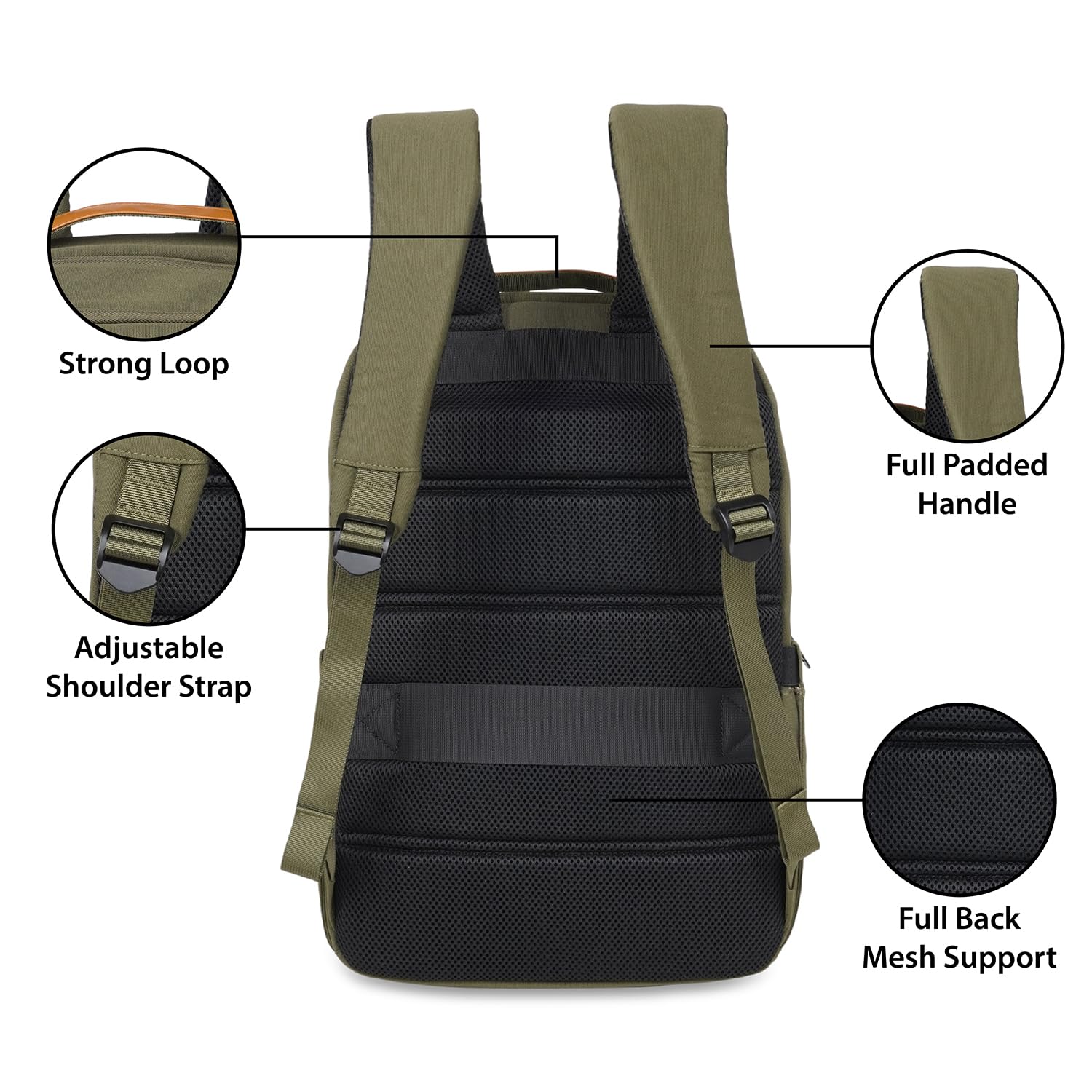 ft Backpack Daily Olive Green with Vegan Leather Trimmings Eco Responsible with two main Compartments Padded Laptop & Ipad section, Organizer, Premium Key holder Fashion Backpack for Men and Women