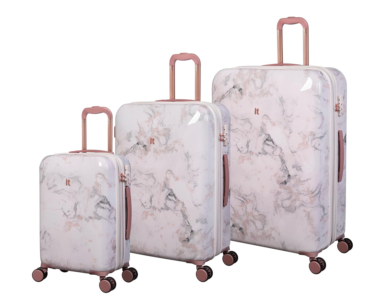 it luggage Sheen -Marmo Rose-Marble Effect-Set of 3-Large, Medium, Cabin-28,24,20 inches Expandable Polycarbonate Hardsided Suitcase Travel Bag 8 Wheel Trolley Bag with TSA Lock-80,70,54 cm