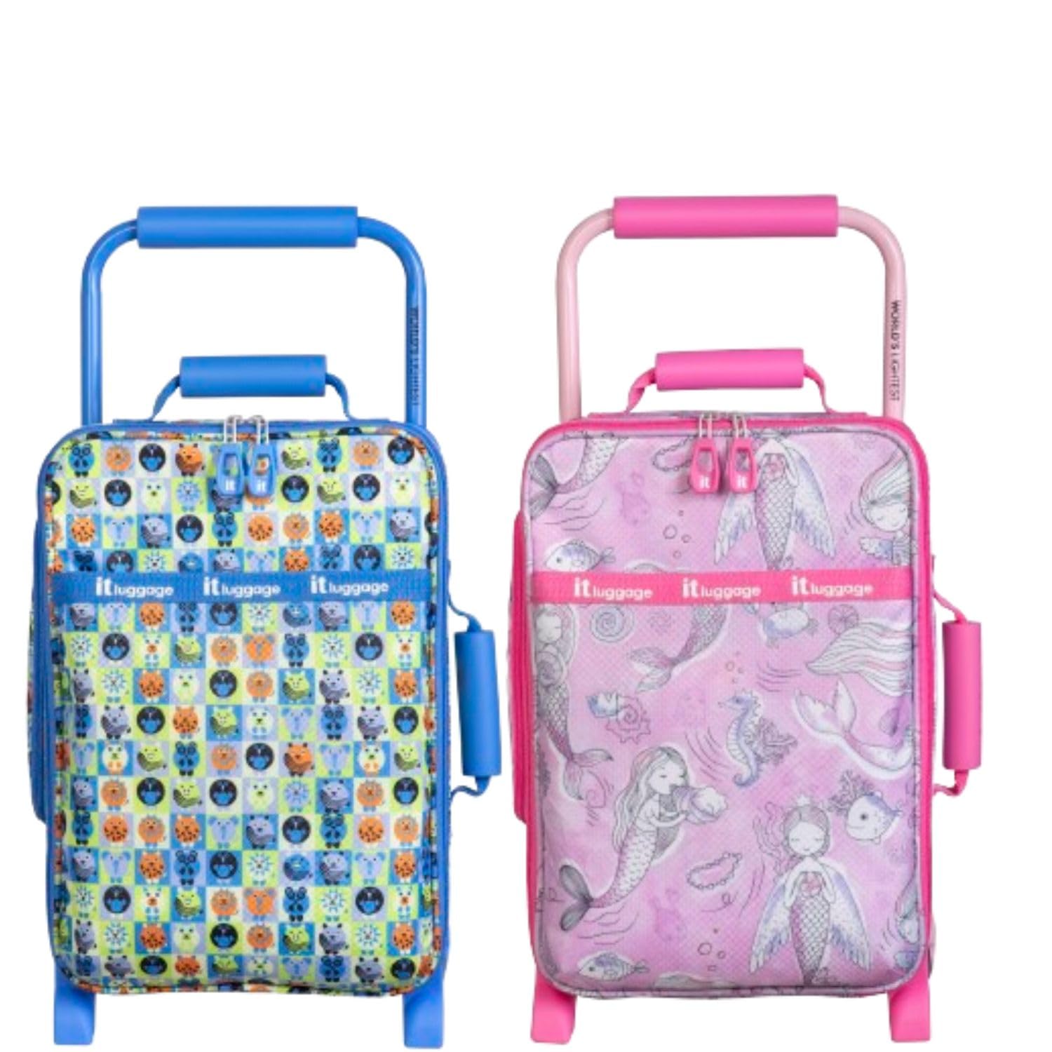 it luggage-Curiosity-Blue-Underseater-18 inches-Kids Luggage- Soft case-World's Lightest Collection- Travel Bag- 2 Wheel Trolley Bag (Blue & Memaid Pink)