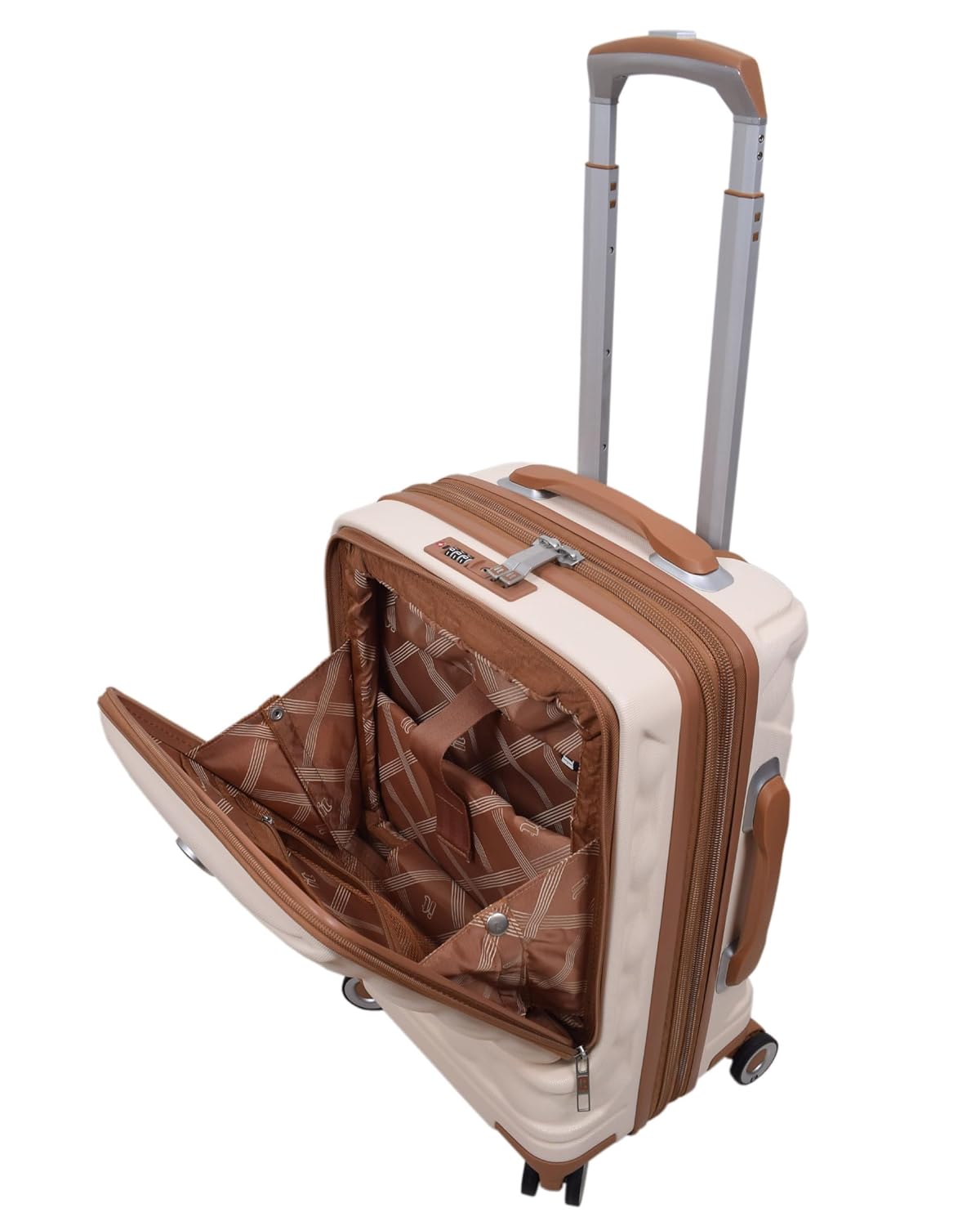 it luggage- Indulging-Cream-Cabin-20 inches-with Padded Laptop Section in The Front Expandable Hard Case Beautiful Interior Carry-on 8 Wheel Trolley Bag