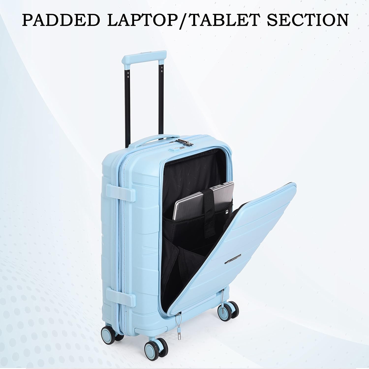 Momentous Sky Blue-20 inches PP Hardsided Fashion Luggage Cabin Trolley with Padded Laptop Section 8 Wheel with TSA Lock & Wet Pouch Inside