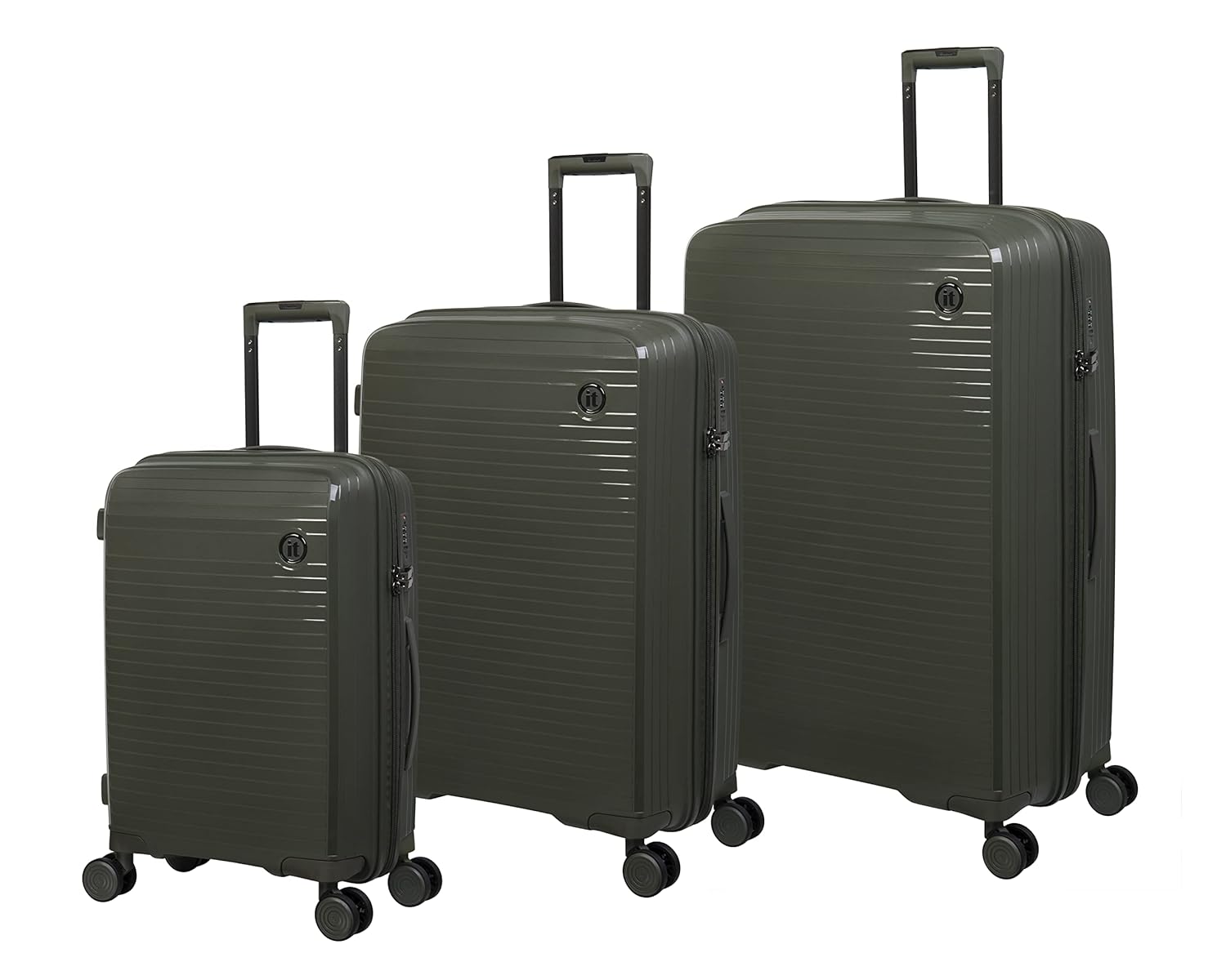 it luggage Spontaneous Olive Set of 3-Large, Medium & Cabin-20,24,28 inches Expandable Anti-Theft Zipper Polypropylene Hardsided with TSA Lock 8 Wheel Trolley Bag