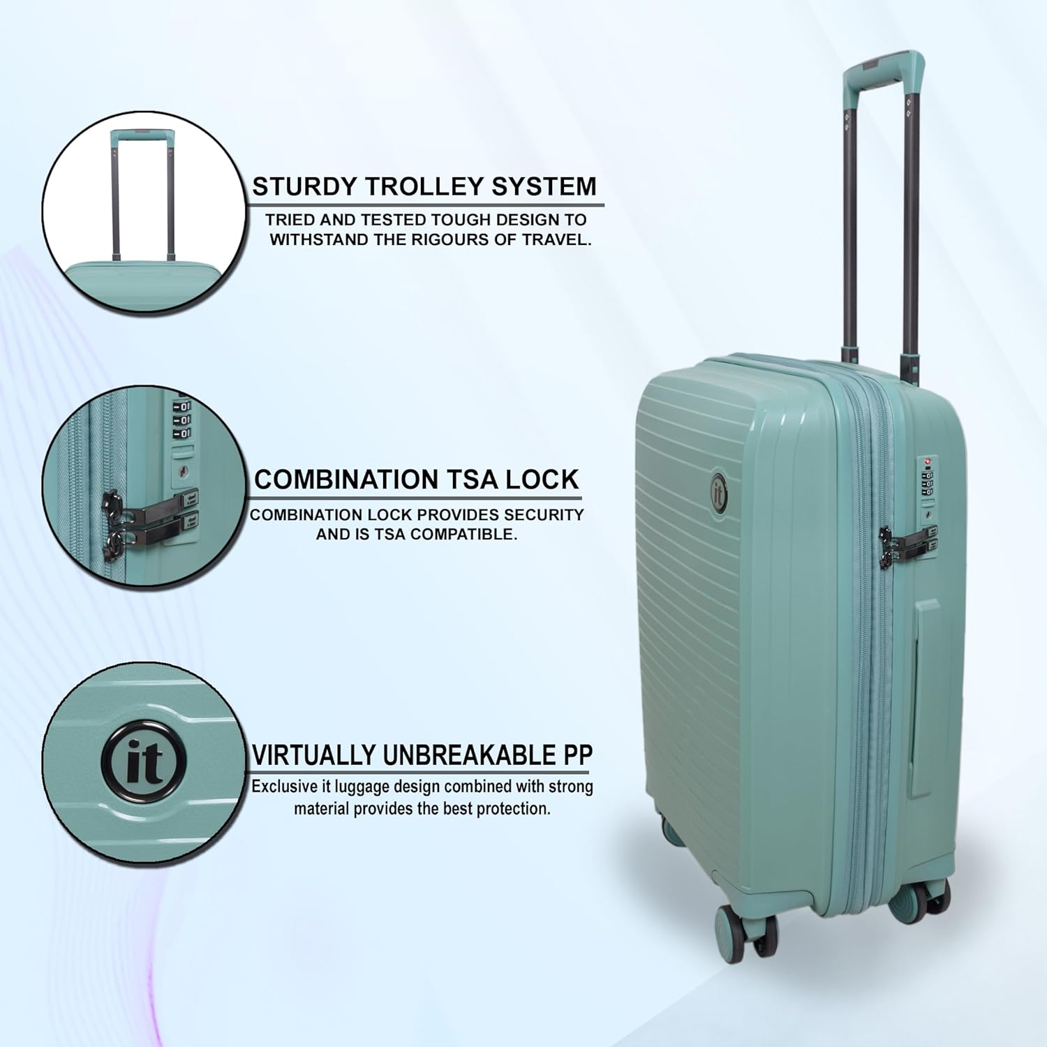 it luggage Spontaneous Green Cabin-20 inches Expandable Anti-Theft Zipper Polypropylene Hardsided with TSA Lock 8 Wheel Trolley Bag