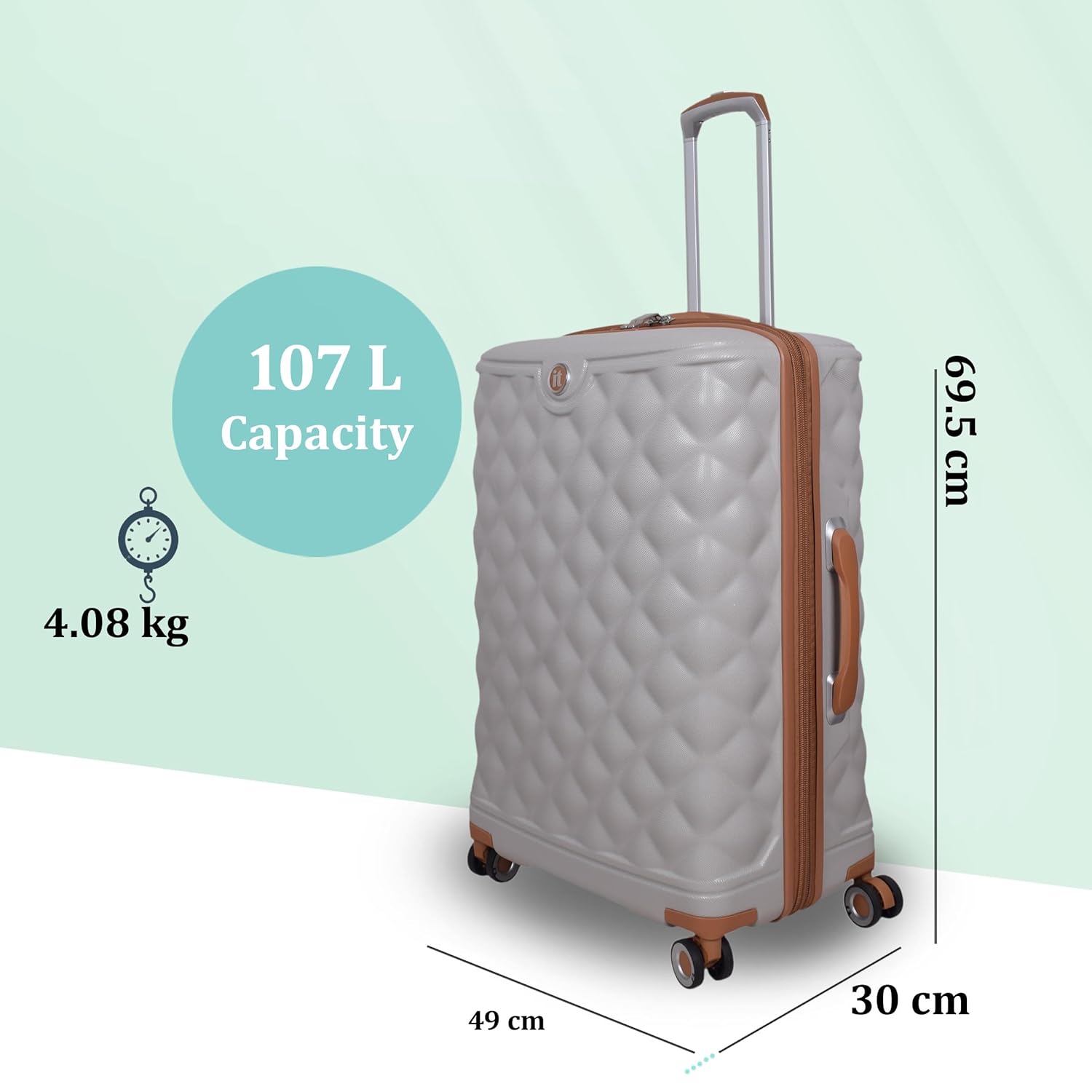 it luggage-Indulging-Light Grey-Set of 2-24 & 20 inches Expandable Cabin with Padded Laptop Section Hard Case Beautiful Interior Check-in Luggage 8 Wheel Trolley Bag