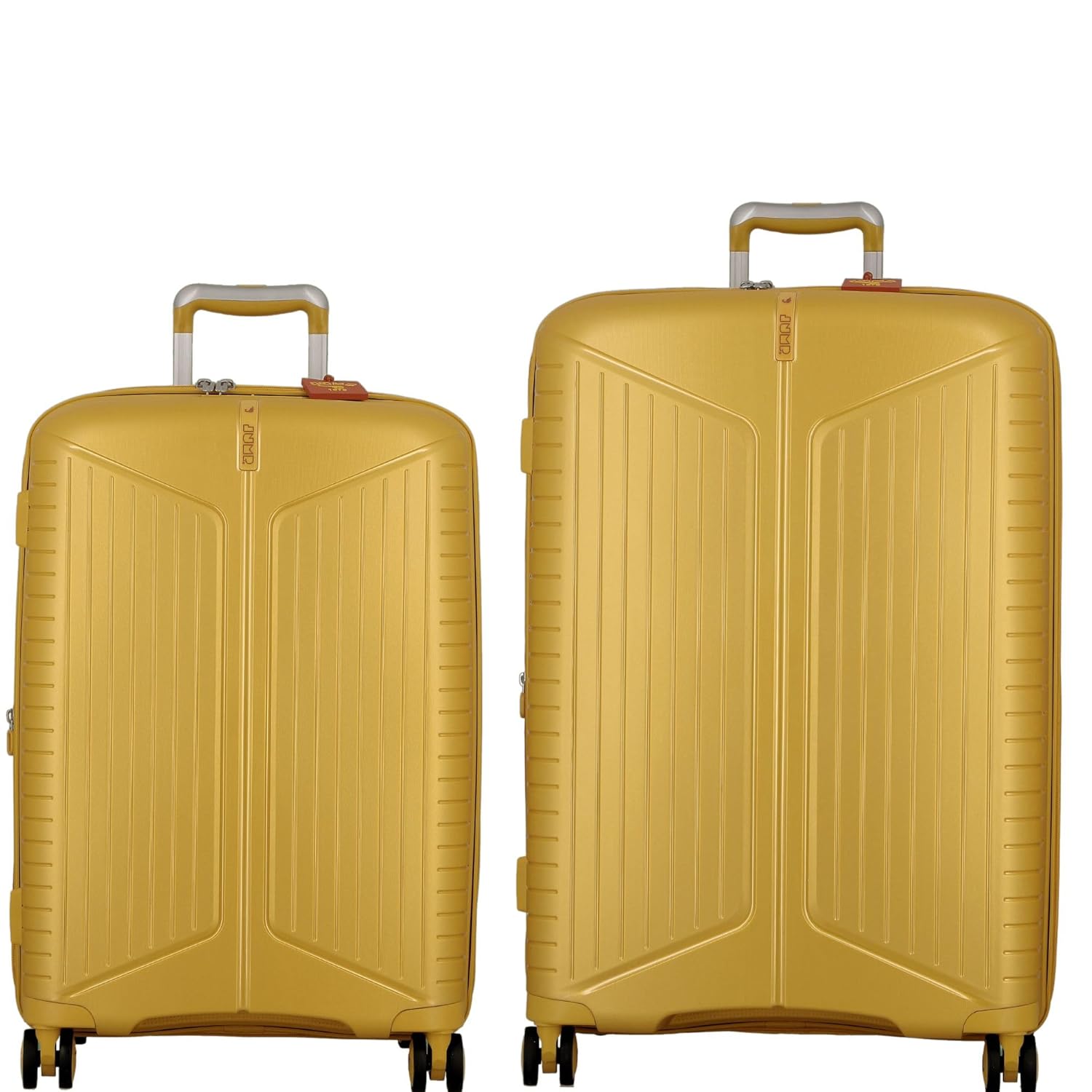 JUMP EVAE- Metallic Yellow-Set of 2-Large & Medium-76,66 cm Expandable Hardsided 8 Wheel Luggage with TSA Lock, Shoe Pouch, Wet Pouch, Laundry Bag and Silicone Name tag