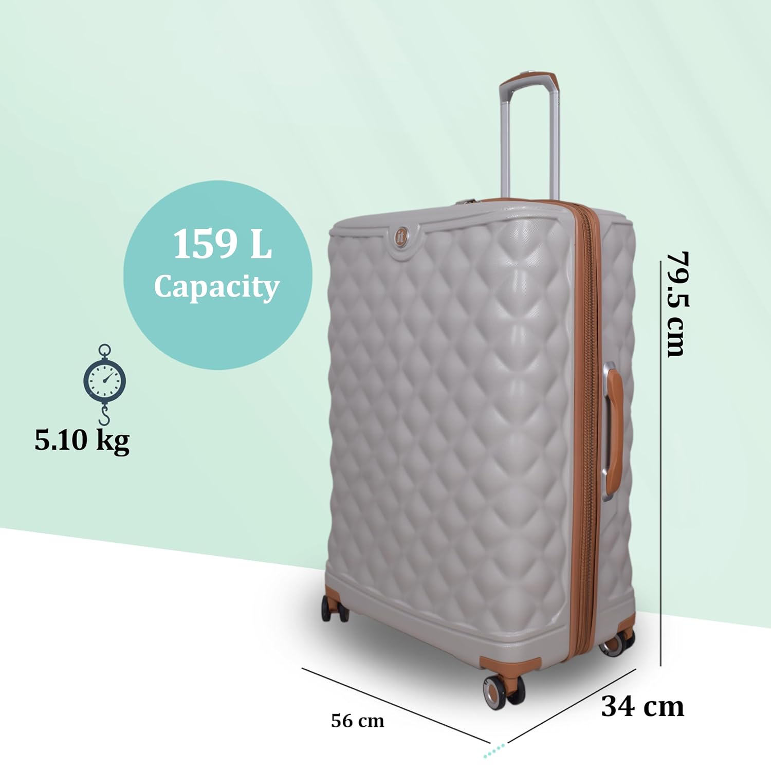 it luggage Indulging Light Grey-Set of 2-Large & Cabin-28 & 20 inches Expandable Cabin with Padded Laptop Section Hard Case Beautiful Interior 8 Wheel Trolley Bag