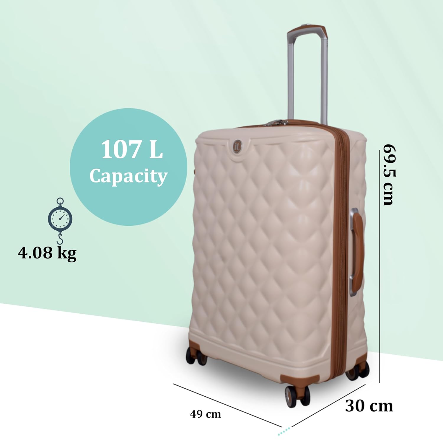 it luggage-Indulging-Cream-24 inches-Medium-Expandable Hard Case Beautiful Interior Check-in Luggage 8 Wheel Trolley Bag