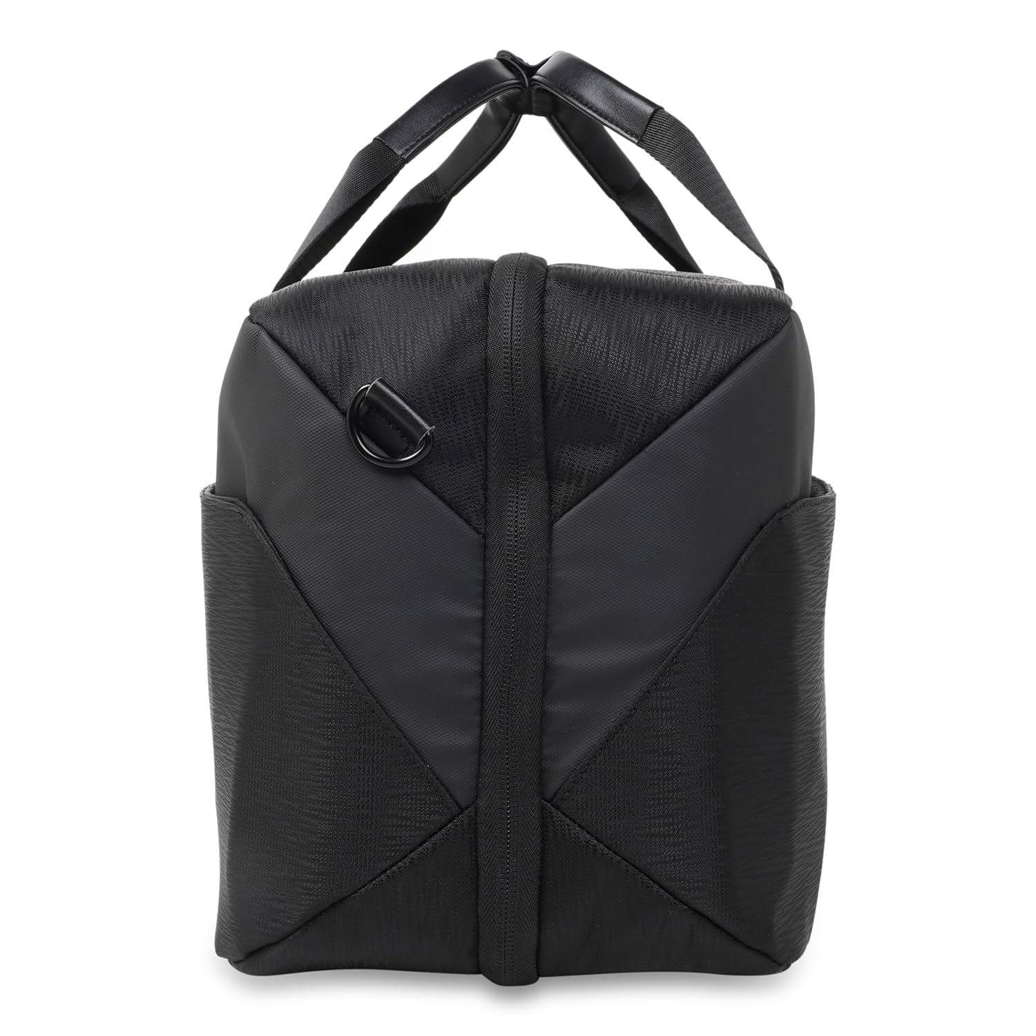 ft Elite Black Duffle Bag for Travel with Vegan Leather Trimmings Recessed USB Port Eco Responsible Light Weight with Padded Laptop Section, Mesh Pocket Inside Fashion Duffle Bag for Men and Women