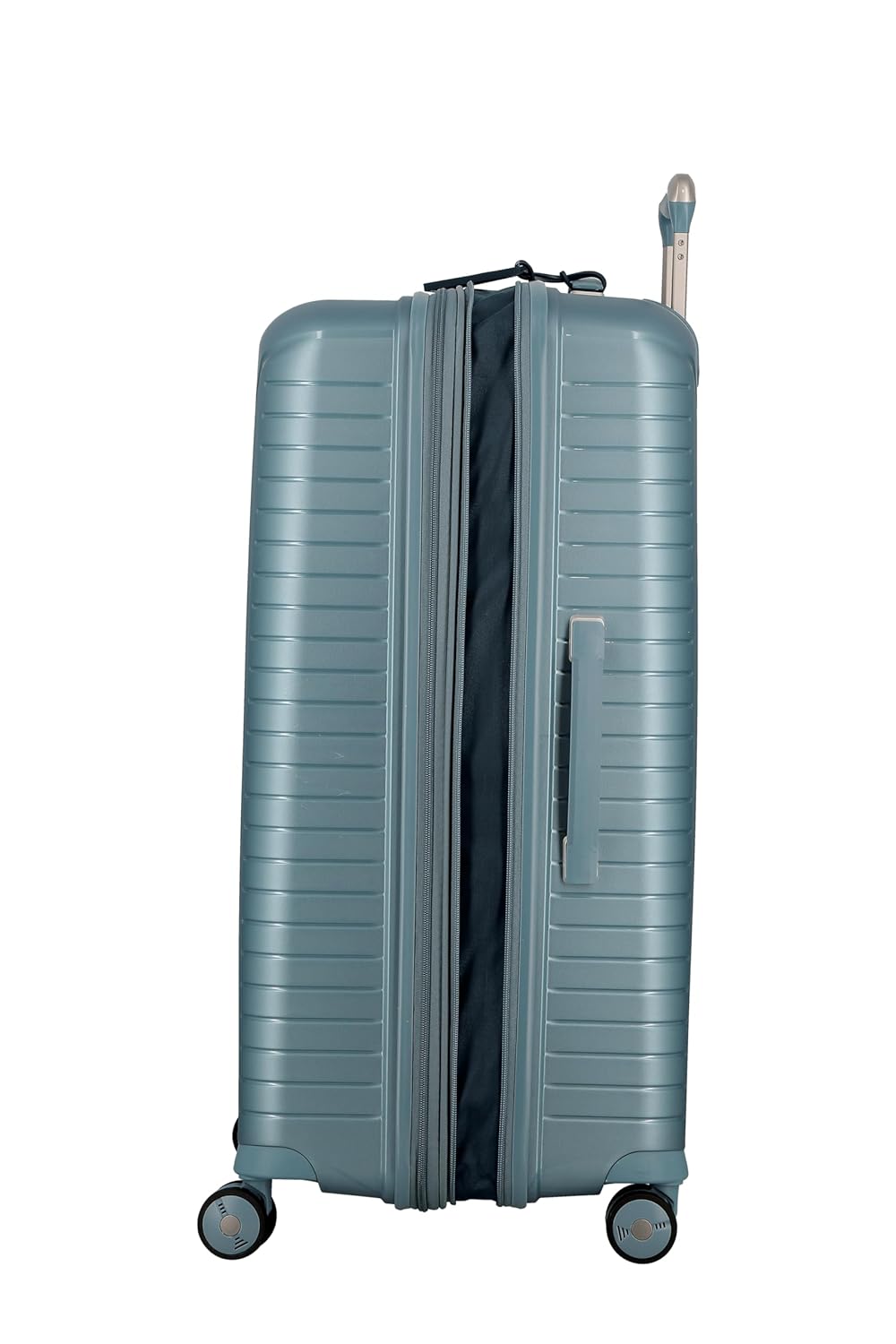 EVAE EV28 Metallic Light Blue-Large-76cm Expandable Hardsided 8 Wheel Luggaage with TSA Lock, Shoe Pouch, Wet Pouch, Laundry Bag and Silicone Name tag