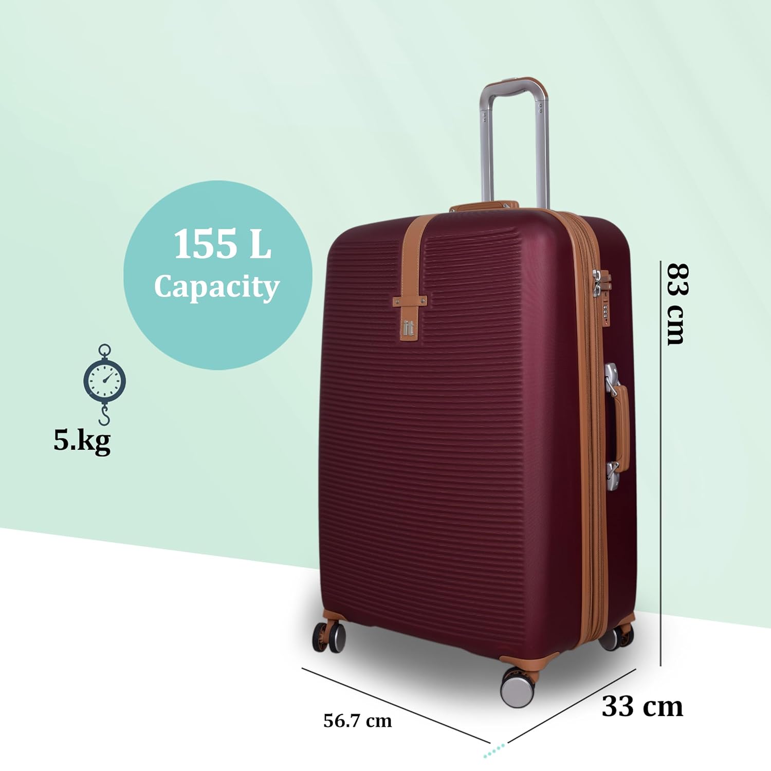 it luggage Shoreside Burgundy-Set of 2-Large, Cabin-28 & 20 inches Expandable Cabin & Check-in Luggage with Wet Pouch Inside Hard Case Beautiful Interior 8 Wheel Trolley Bag