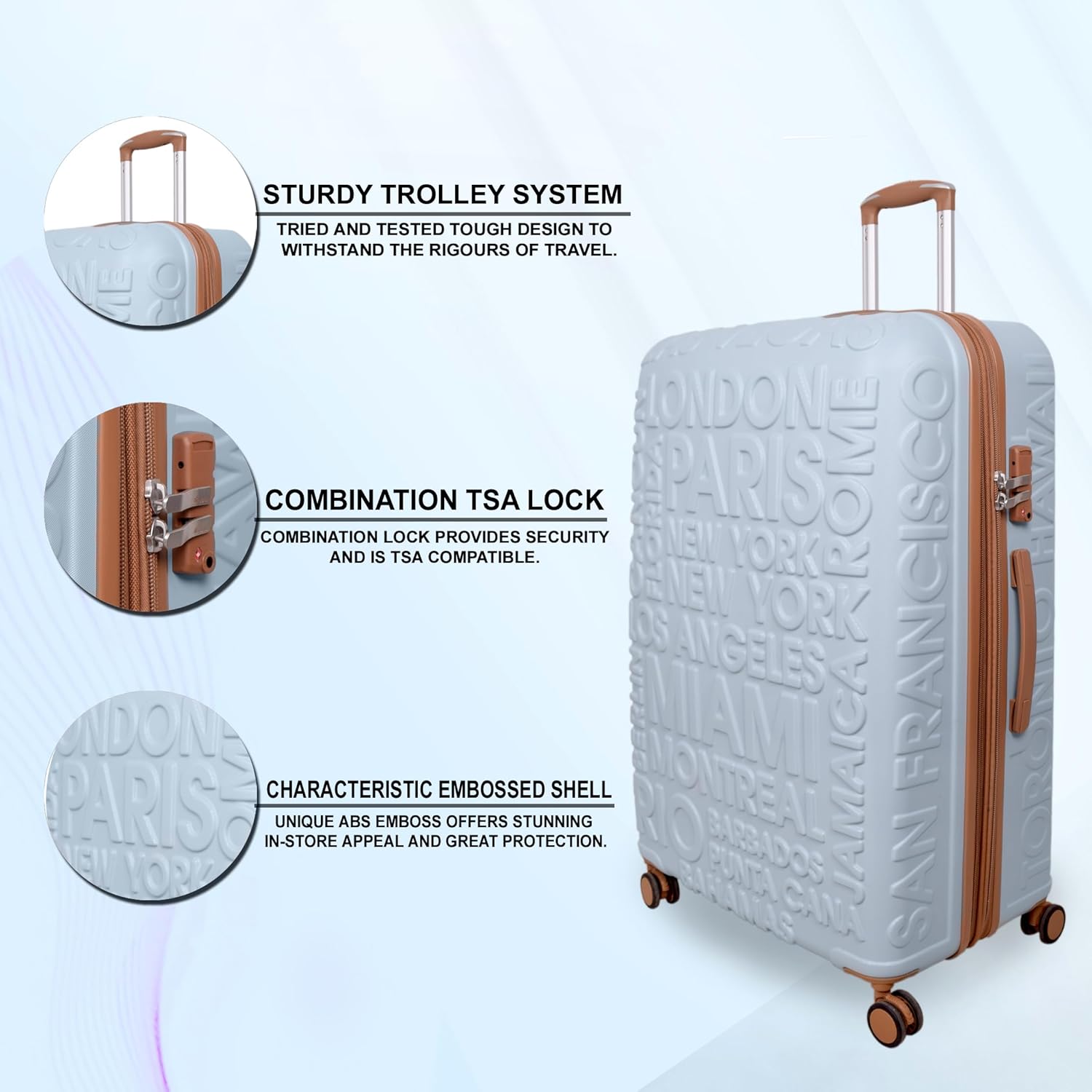 it luggage-Destinations-Pearl Blue-Set of 2- Large & Cabin-28 & 20 inches-Expandable Hardsided Suitcase Travel Bag 8 Wheel Trolley Bag with TSA Lock & Wet Pouch Inside