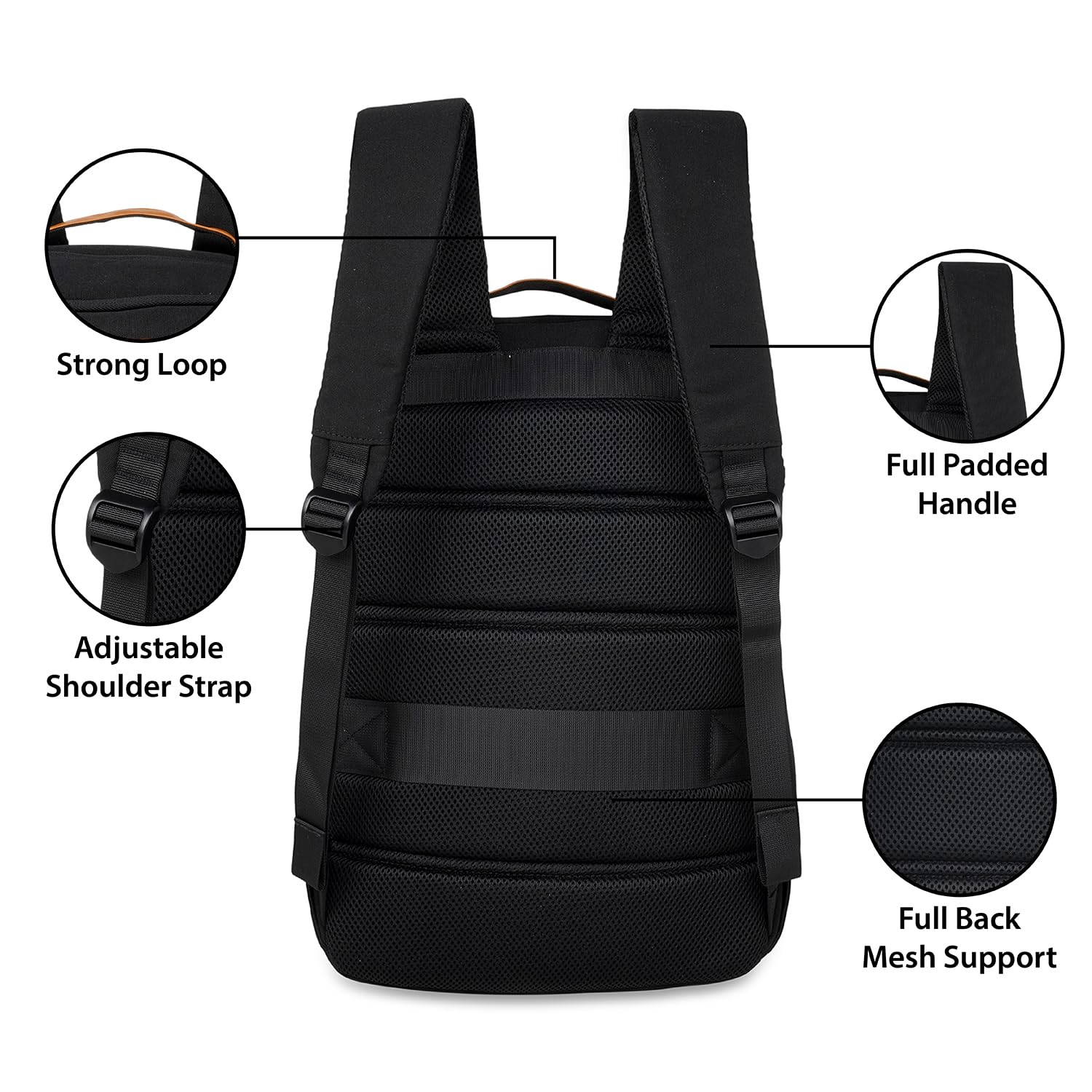 ft Backpack Daily Black with Vegan Leather Trimmings Eco Responsible with 2 main compartments Padded Laptop & Ipad section, Organizer, Premium Key holder Fashion Backpack for Men and Women