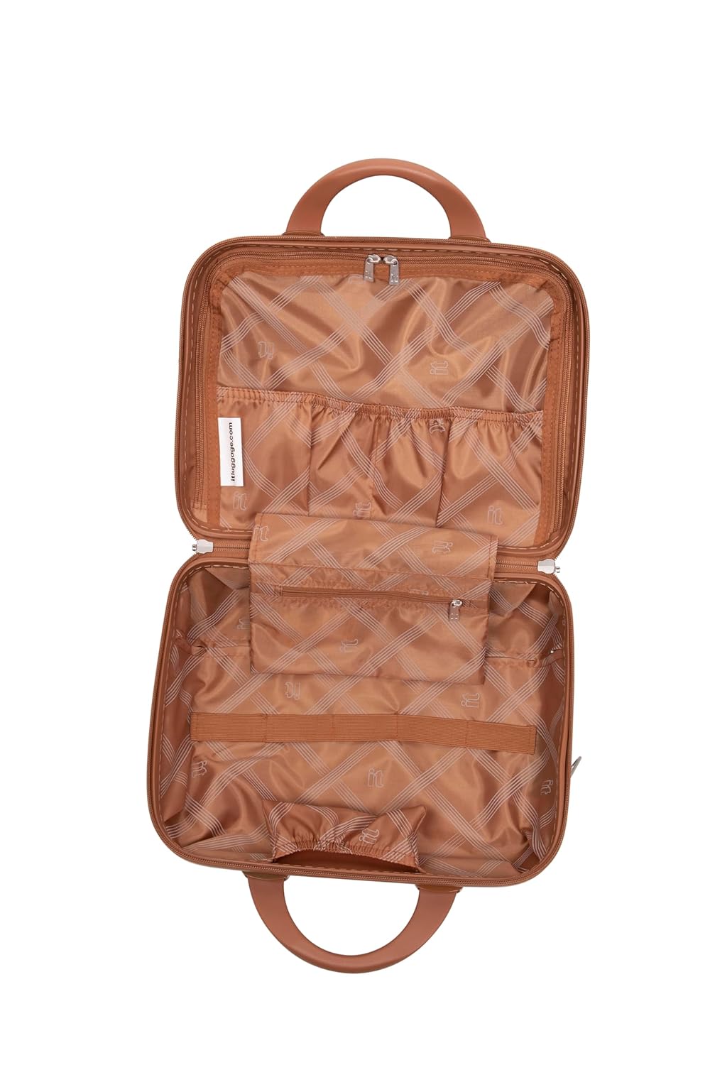 it luggage Indulging Vanity Case Light Grey with Tan trimmings Beautiful Interior Hand bag Cosmetic box Hardsided 30cms