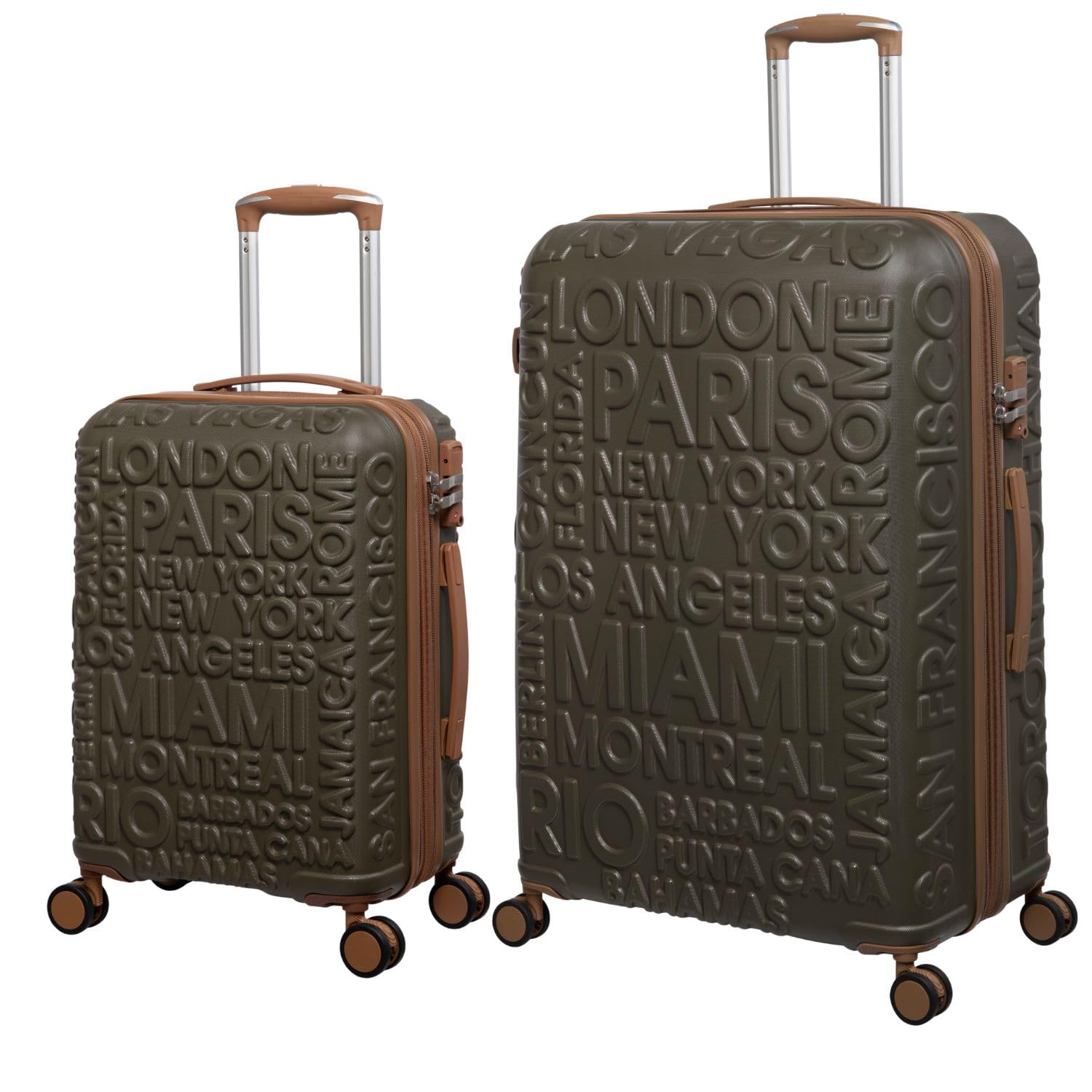 it luggage-Destinations-Dark Olive-Set of 2- Large & Cabin-28 & 20 inches-Expandable Hardsided Suitcase Travel Bag 8 Wheel Trolley Bag with TSA Lock & Wet Pouch Inside