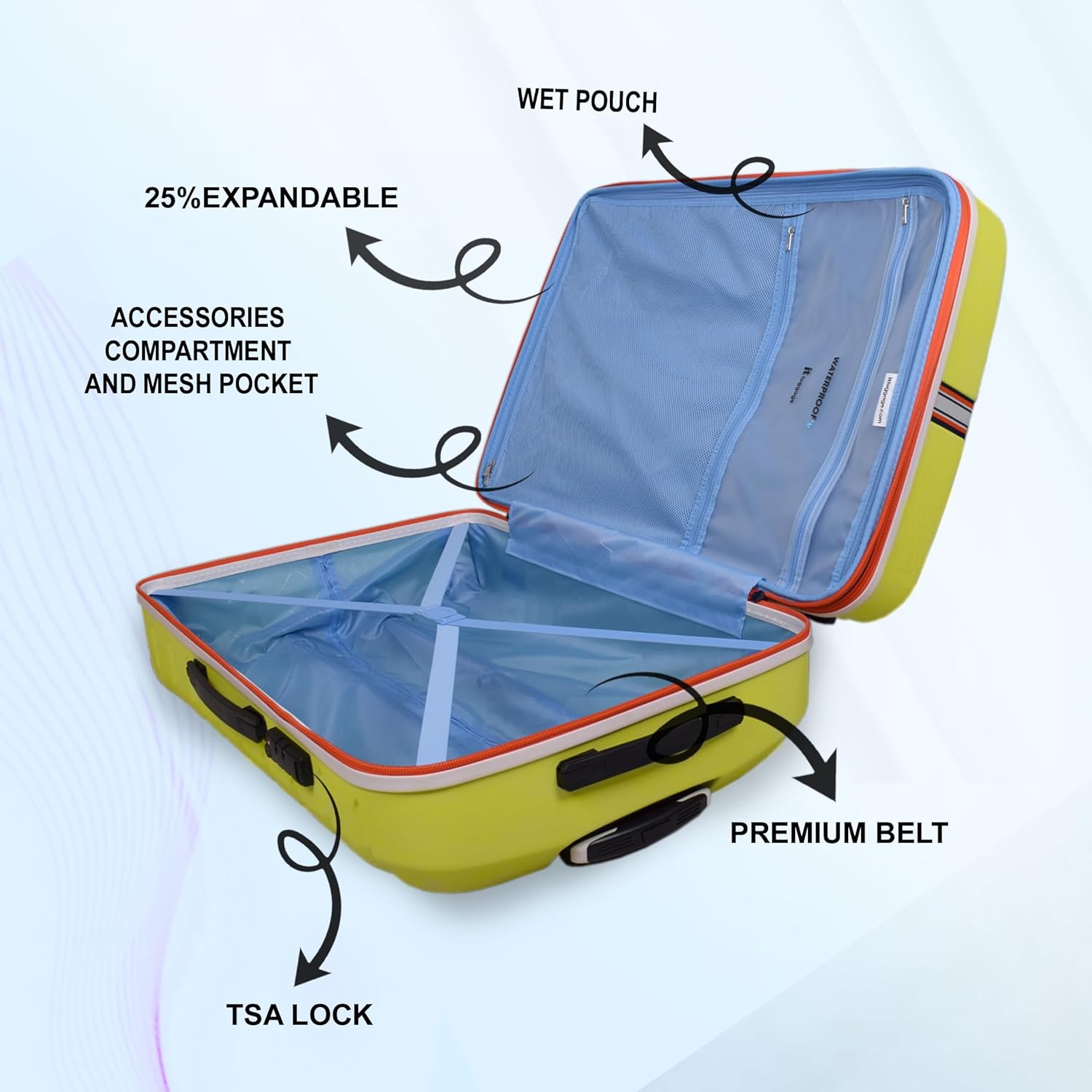 it luggage Intertide Lime Green Medium-24 inches Expandable Polycarbonate Hard Case Check-in Luggage TSA Lock 8 Wheel Trolley Bag Water Proof Interior Pocket